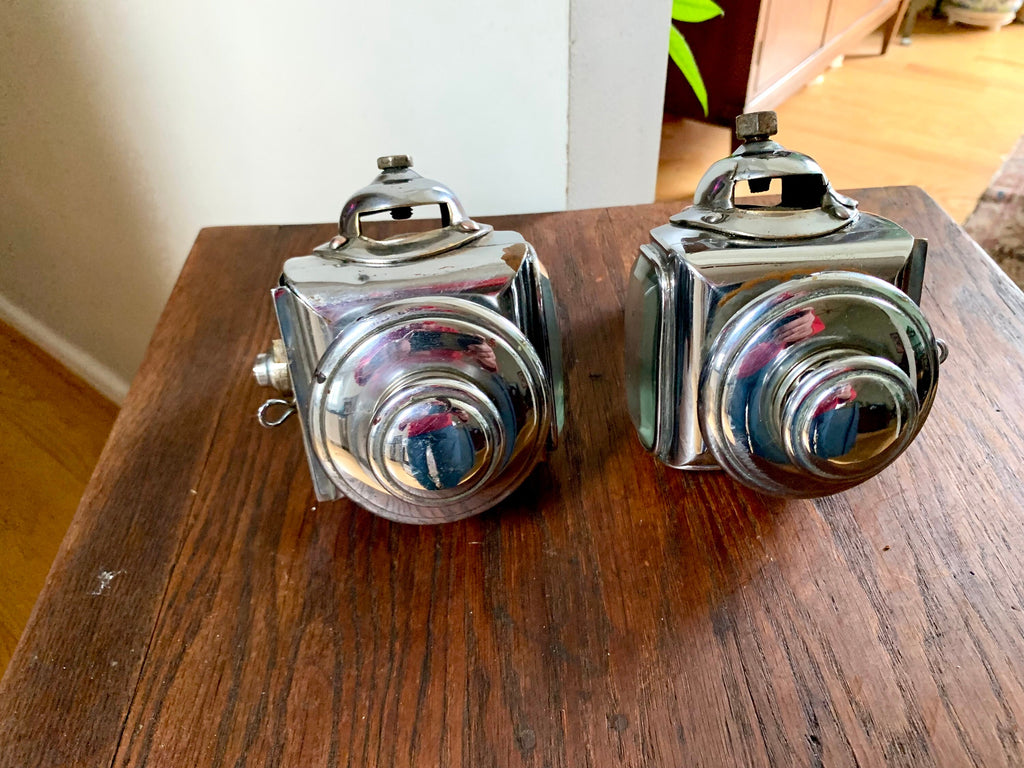 Vintage Pair of Lucidus Carriage Lamps | Antique Lucidus French Side Lamps | Lucidus Oil Side Lamps | Cobalt Blue Oil Side Lamps