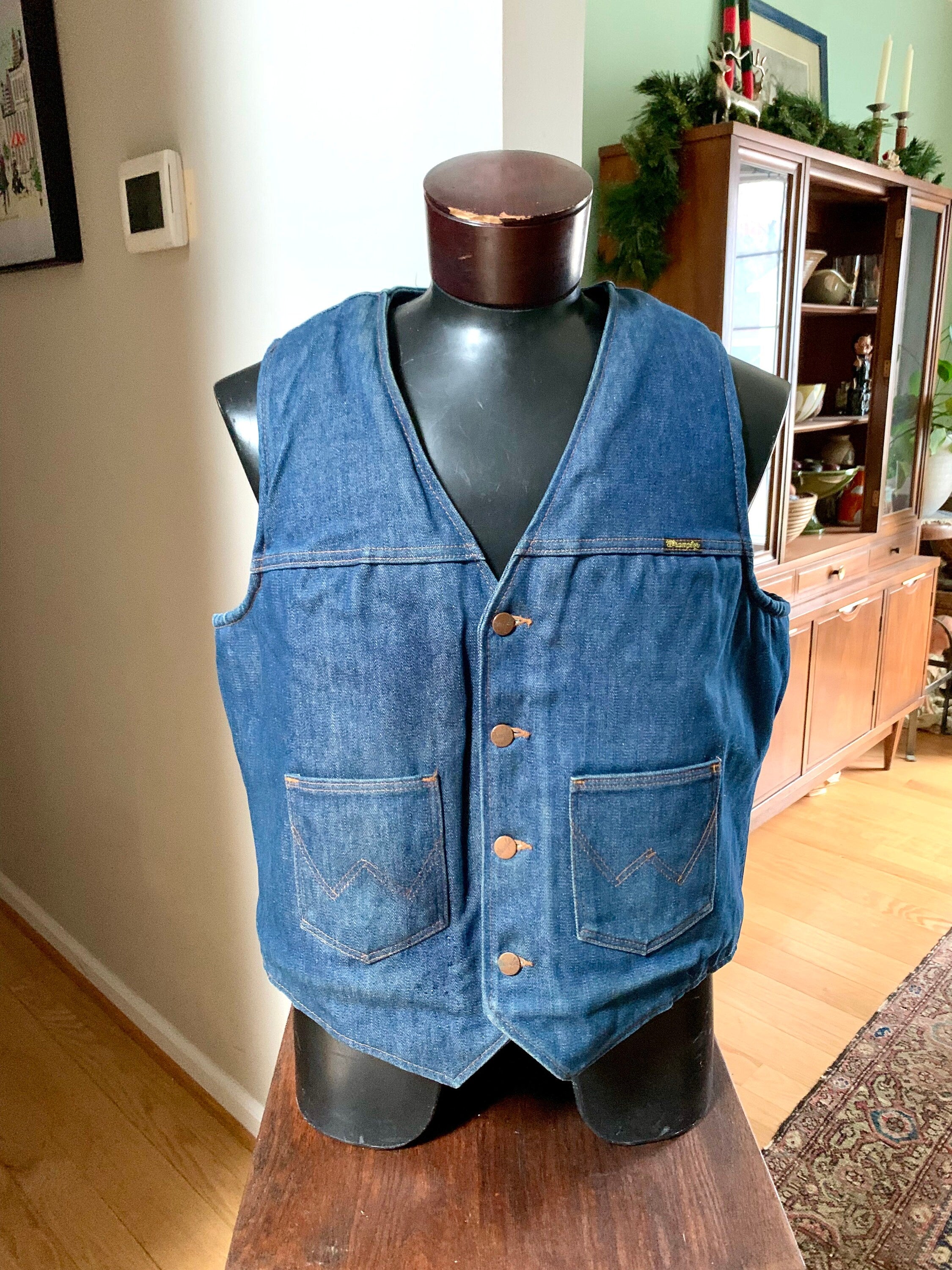 1970s Denim Vest | Wrangler Denim Vest | Sherpa Lined Wrangler Jean Vest | XL Wrangler VL200NV Vest | Denim Jean Vest | Western Jean Vest