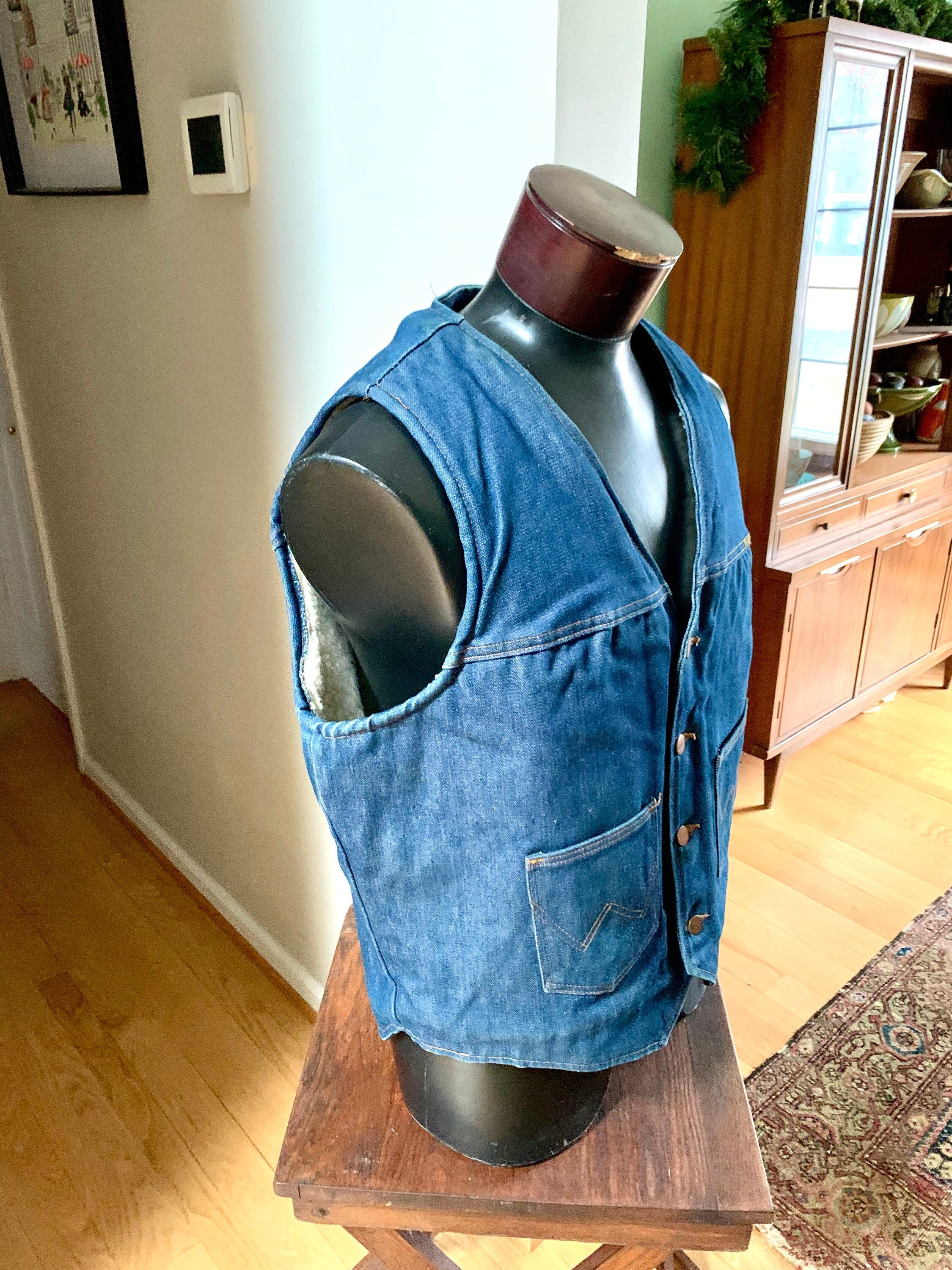 1970s Denim Vest | Wrangler Denim Vest | Sherpa Lined Wrangler Jean Vest | XL Wrangler VL200NV Vest | Denim Jean Vest | Western Jean Vest
