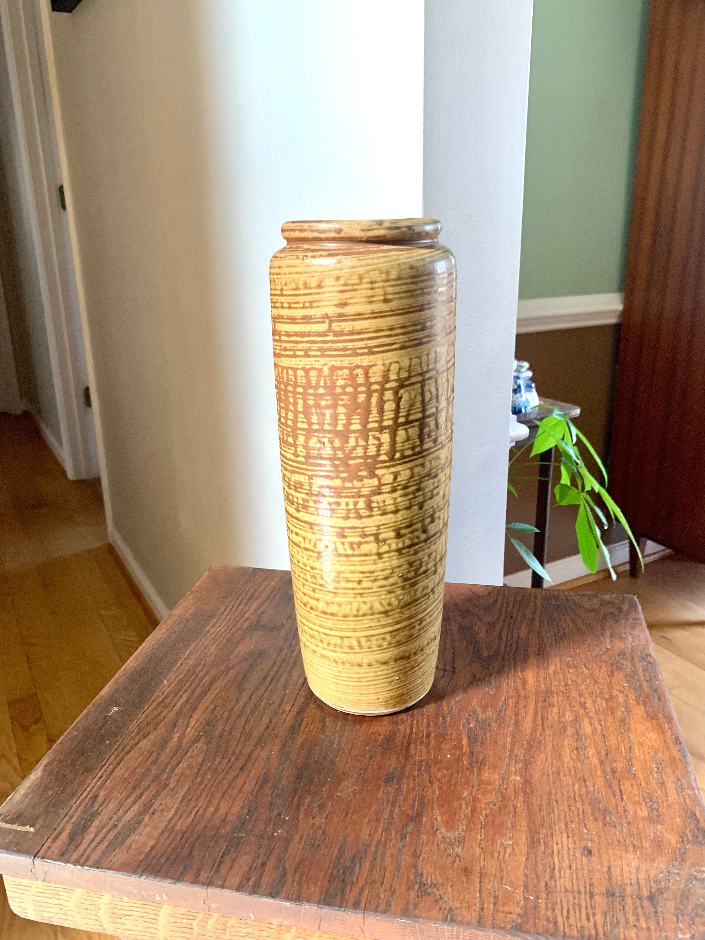 Vtg Tall Ceramic Vase | Tall Pottery Vase | Stoneware Pottery Vase | Unmarked Studio Ceramic Vase | Earthy 13 1/2" Tall Vase