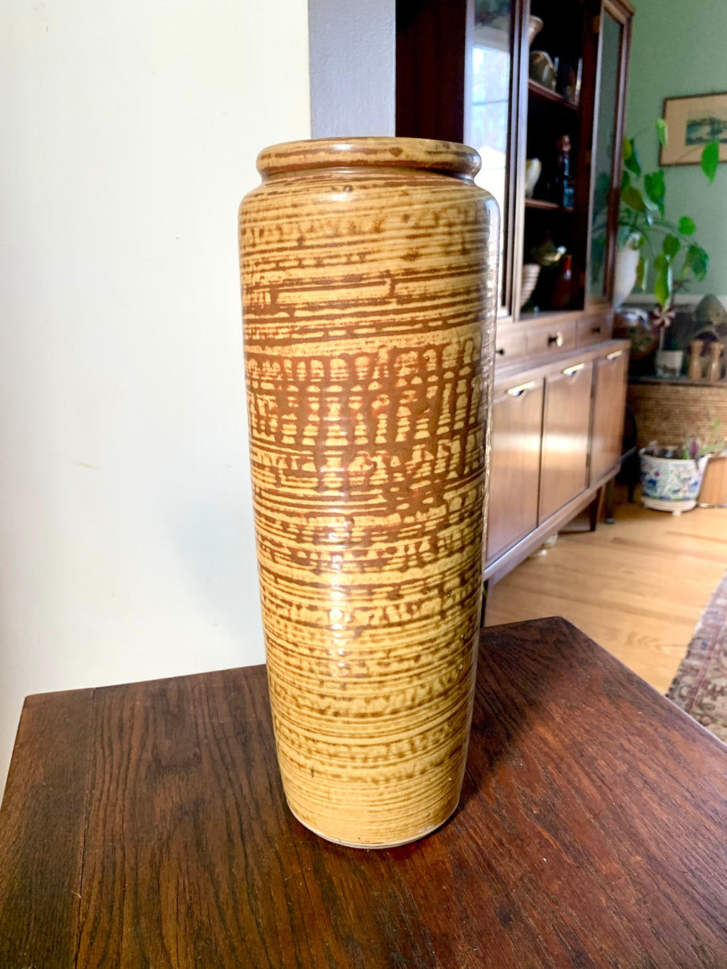 Vtg Tall Ceramic Vase | Tall Pottery Vase | Stoneware Pottery Vase | Unmarked Studio Ceramic Vase | Earthy 13 1/2" Tall Vase