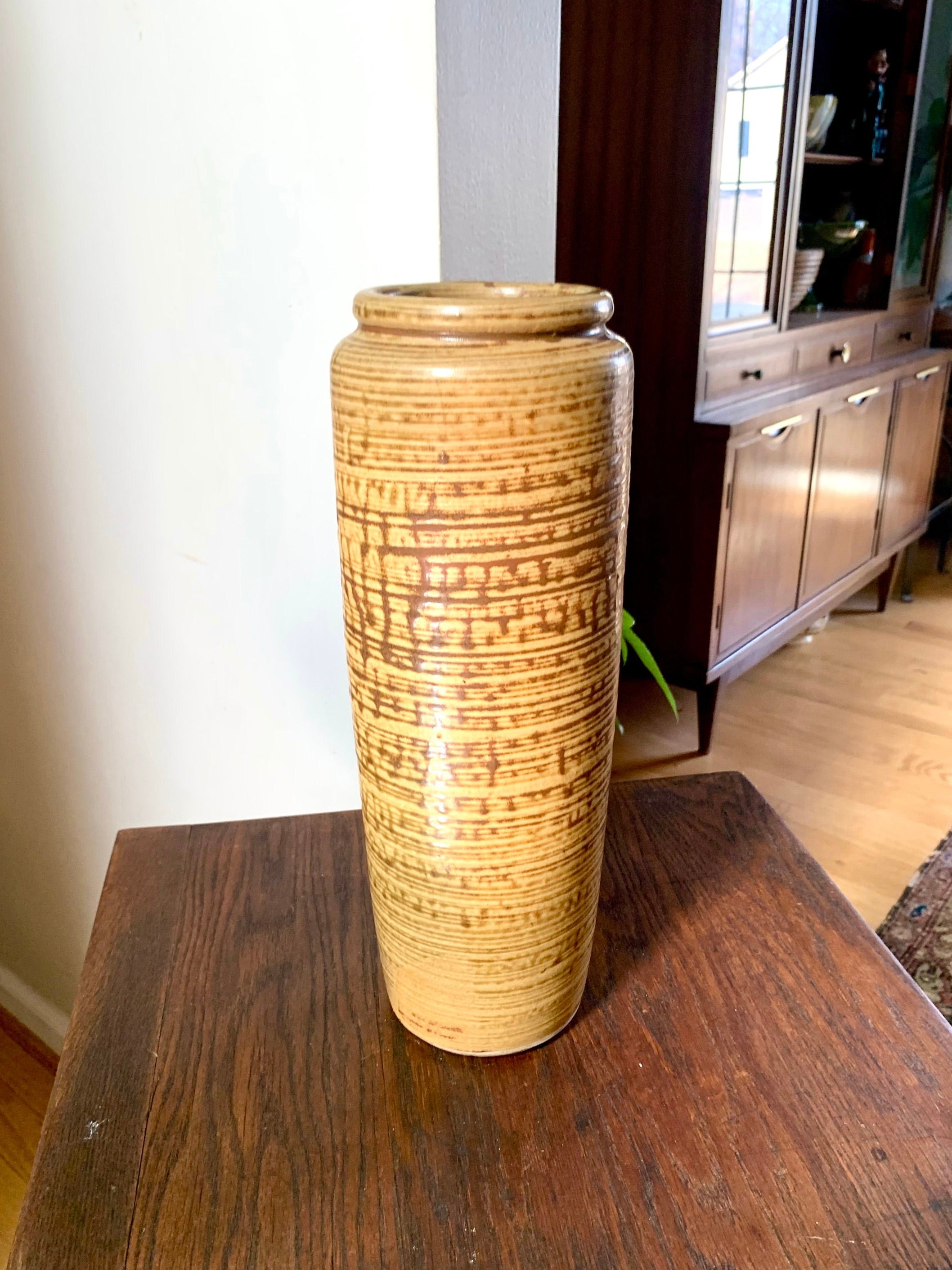 Vtg Tall Ceramic Vase | Tall Pottery Vase | Stoneware Pottery Vase | Unmarked Studio Ceramic Vase | Earthy 13 1/2" Tall Vase