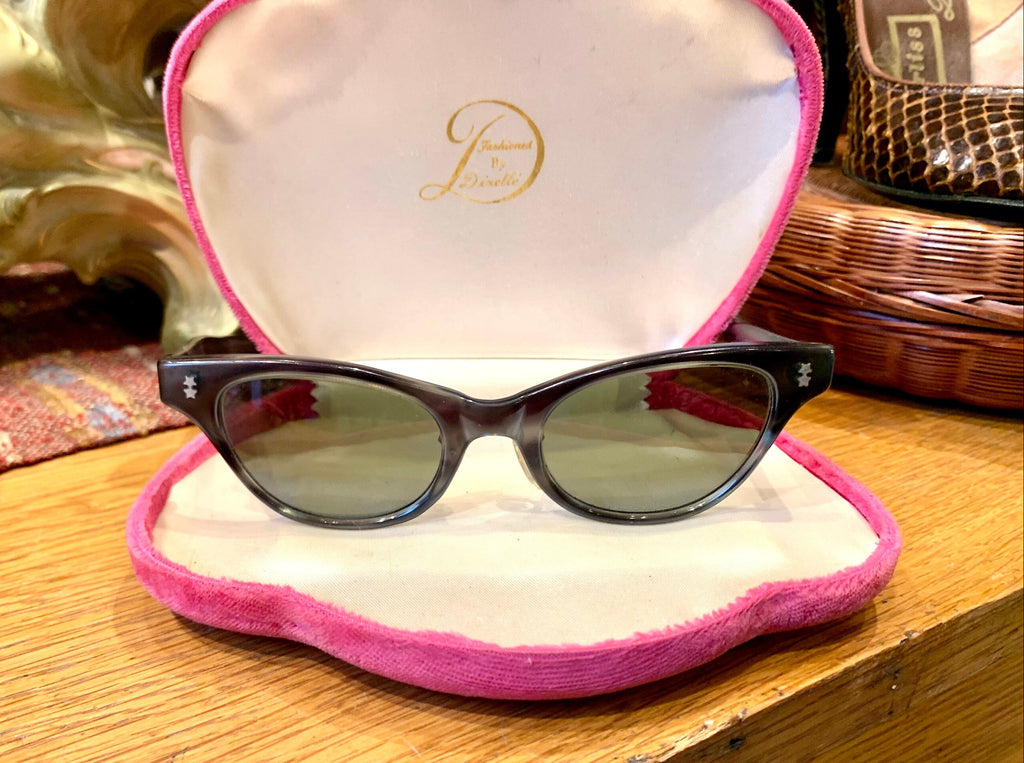 Pair Of 1950's Victory Cats Eye Sunglasses| Emerald Green Tint Cat Eye Sunglasses| Victory Eyewear| Smoked Glass Victory Sunglasses