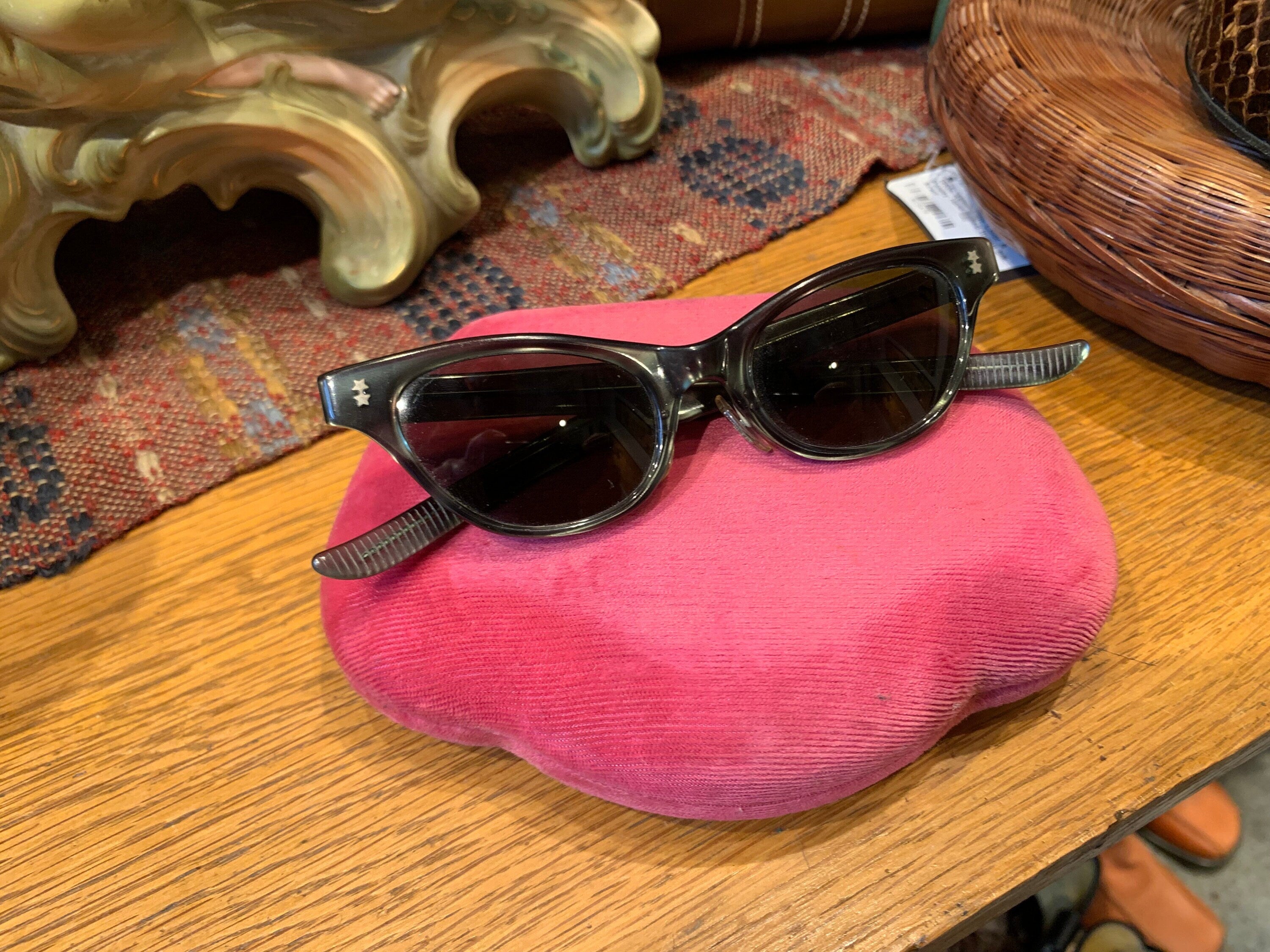 Pair Of 1950's Victory Cats Eye Sunglasses| Emerald Green Tint Cat Eye Sunglasses| Victory Eyewear| Smoked Glass Victory Sunglasses