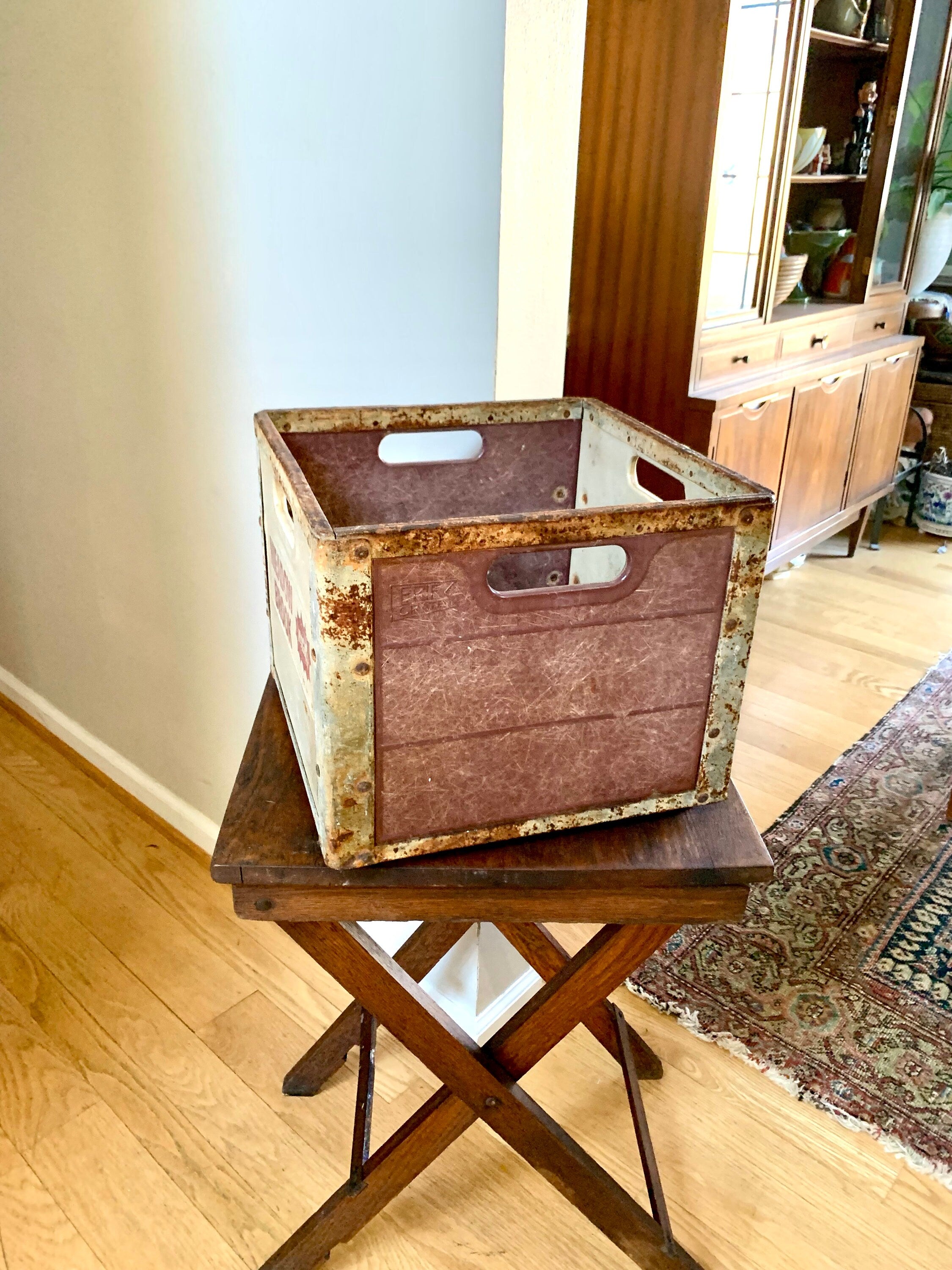 Vtg Meadow Brook Magic Milk Crate | Erie PA Rustic Metal and Fiberglass Milk Crate | Antique Milk Bottle Crate