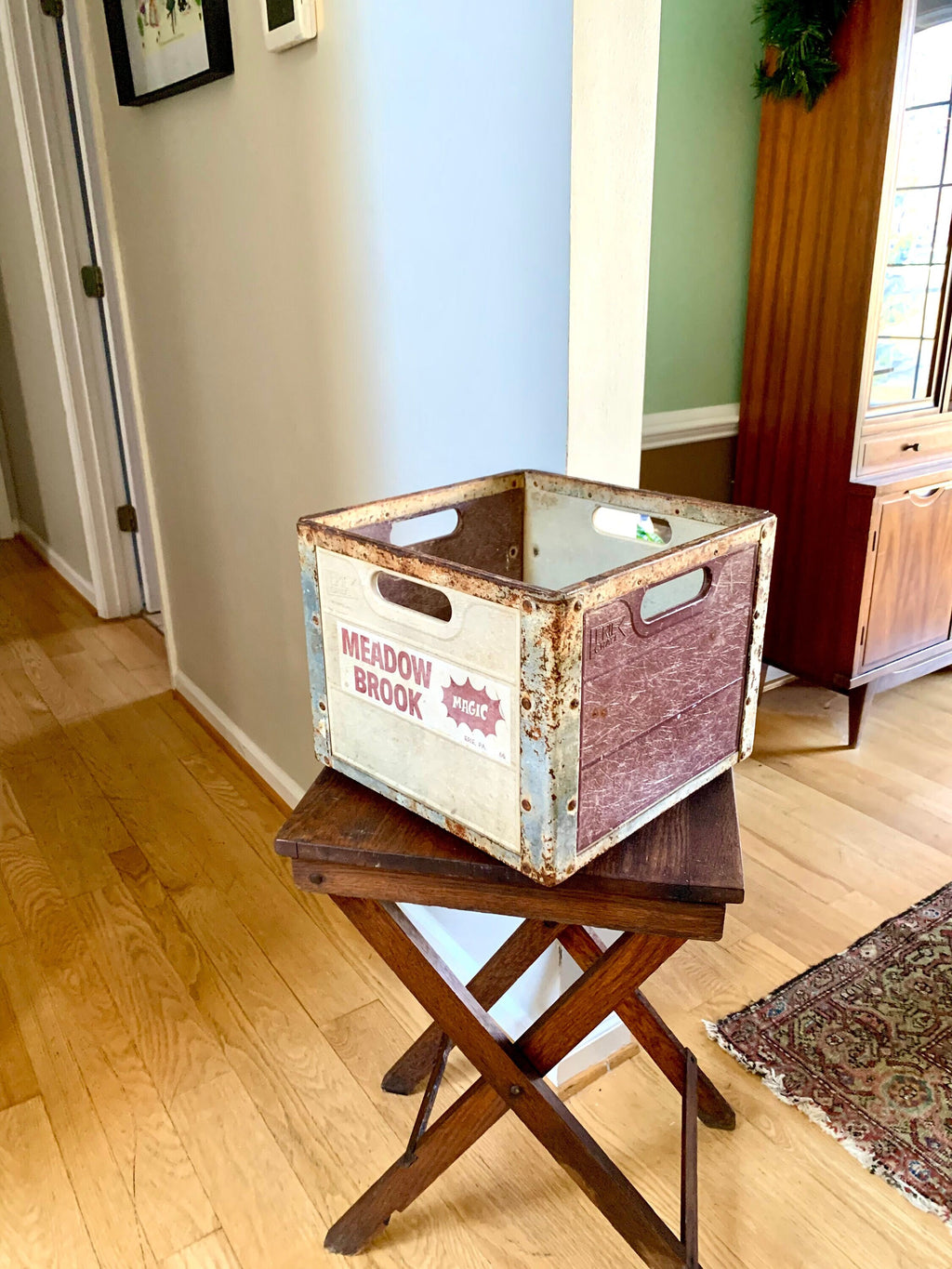 Vtg Meadow Brook Magic Milk Crate | Erie PA Rustic Metal and Fiberglass Milk Crate | Antique Milk Bottle Crate