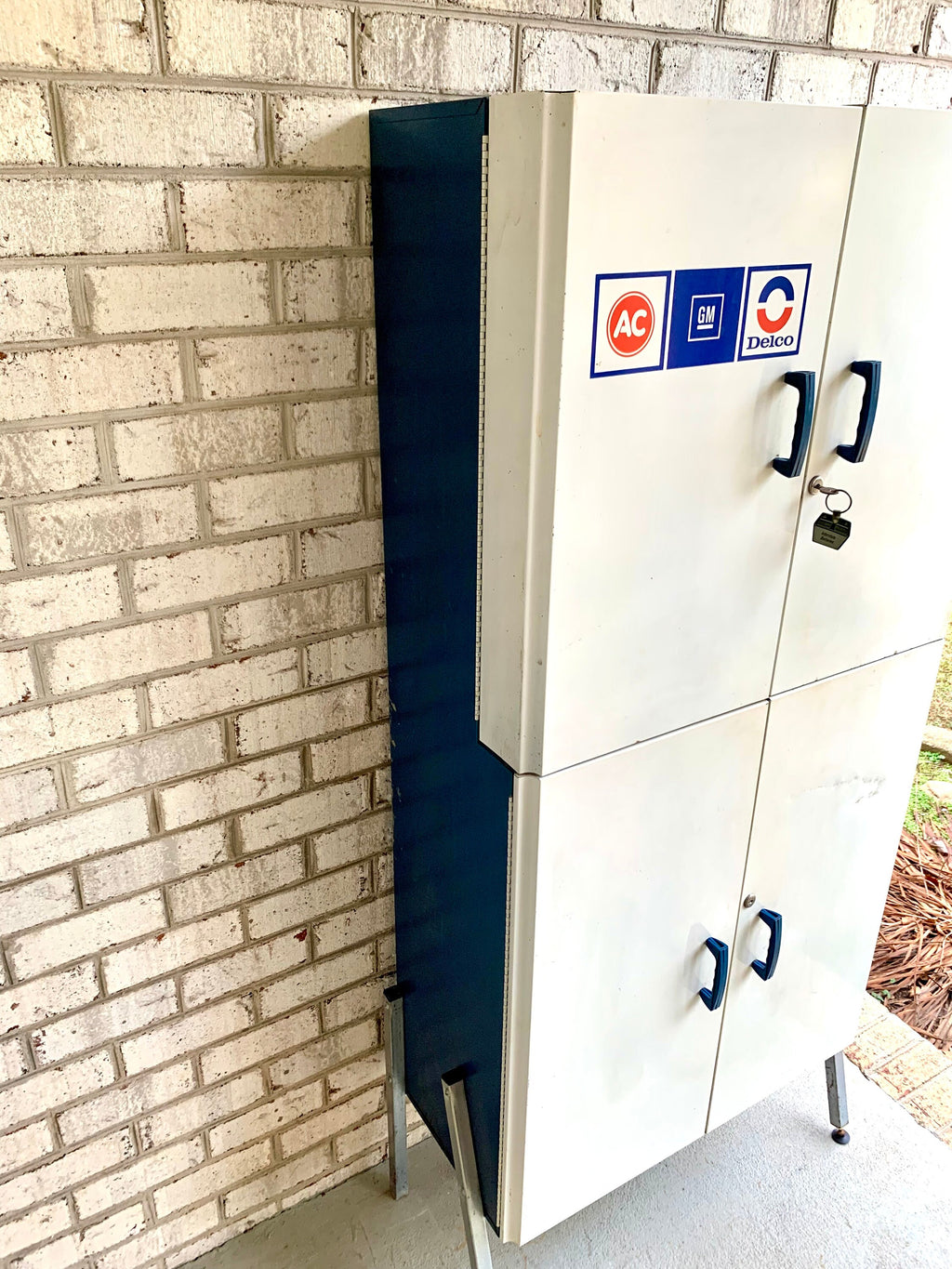 Vtg Metal AC Delco Standing Cabinet| GM Ac Delco Metal Parts Cabinet | GM Automotive Advertisement Bin | Industrial Automotive Cabinet