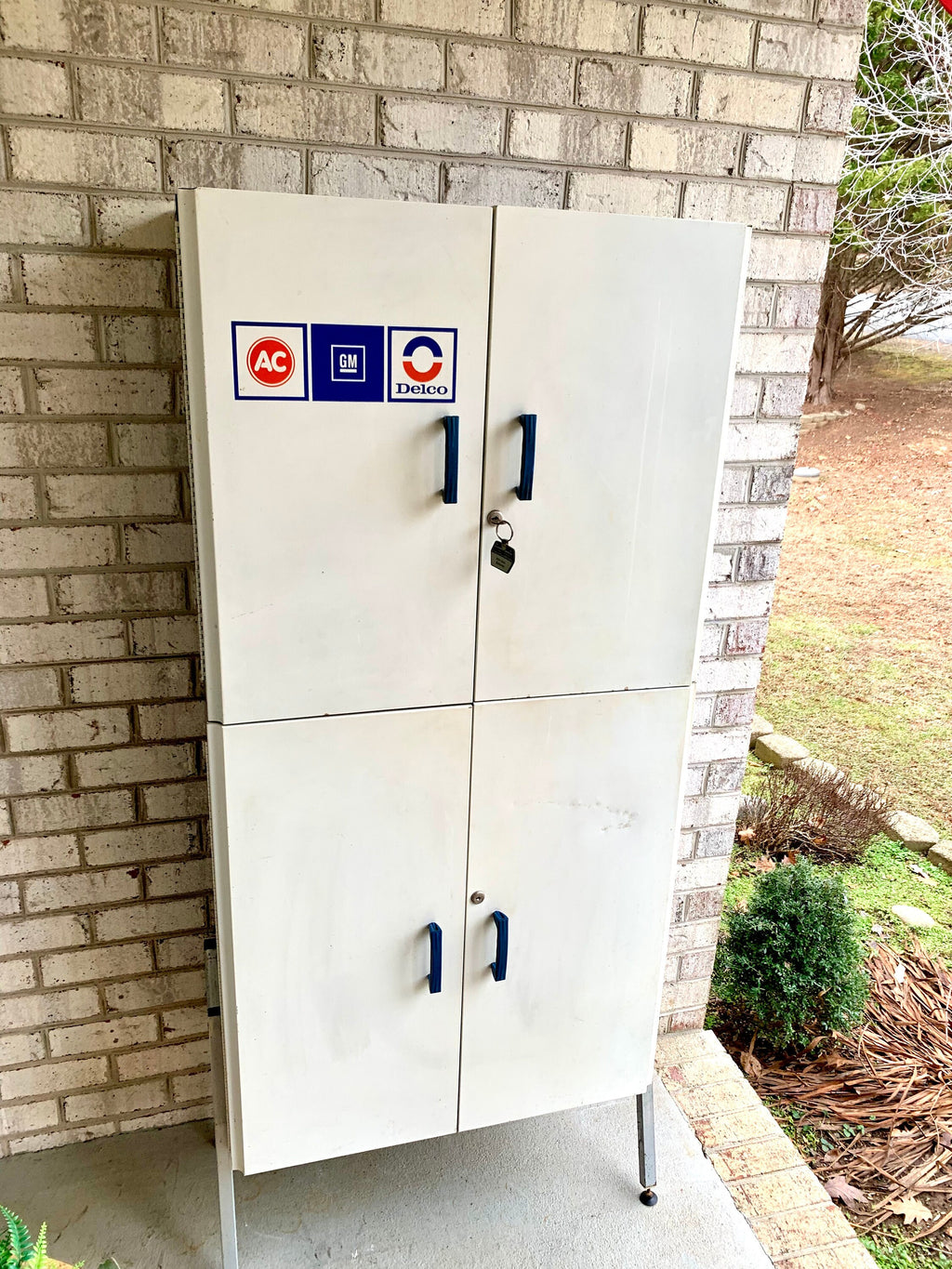 Vtg Metal AC Delco Standing Cabinet| GM Ac Delco Metal Parts Cabinet | GM Automotive Advertisement Bin | Industrial Automotive Cabinet
