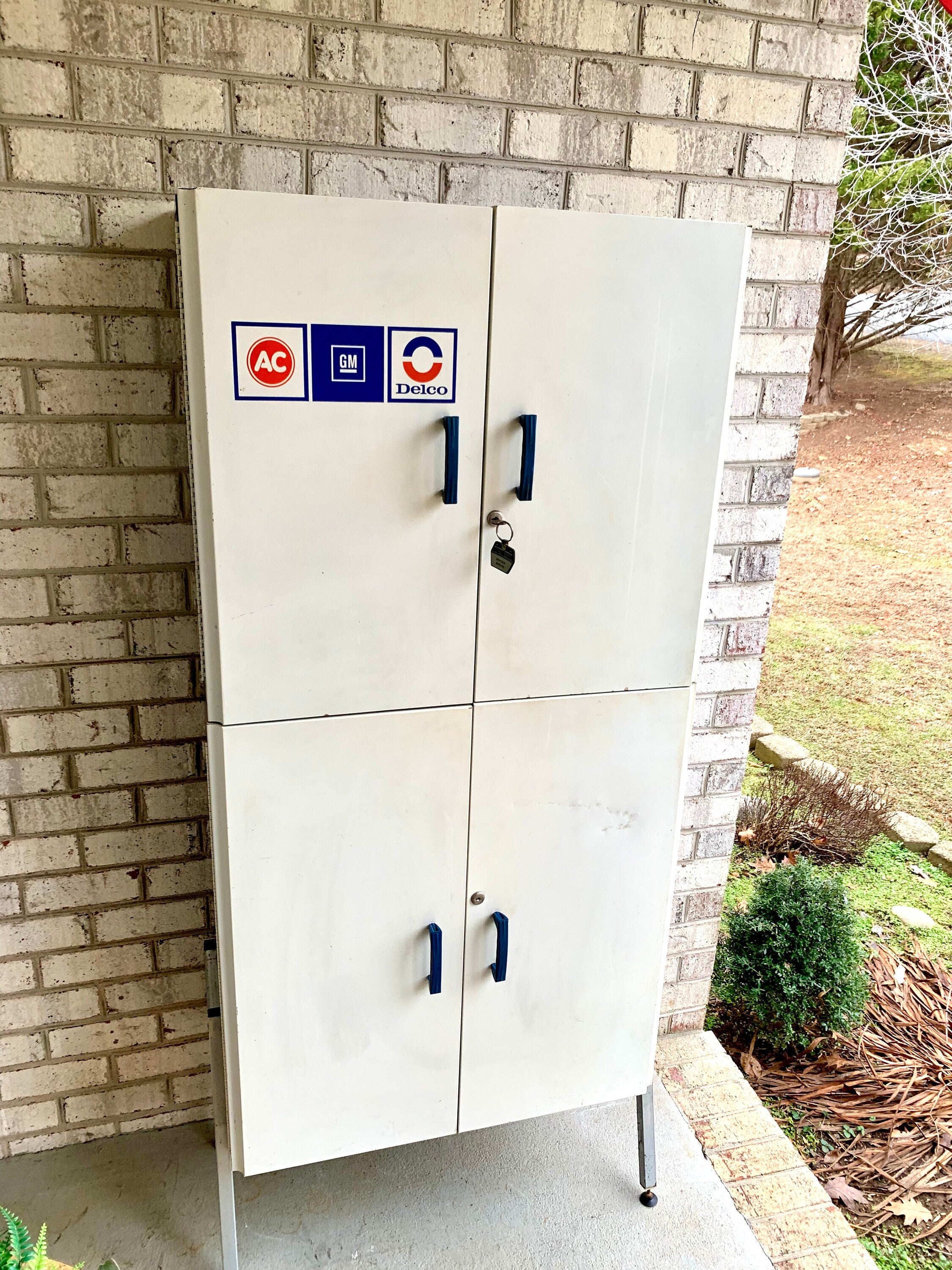 Vtg Metal AC Delco Standing Cabinet| GM Ac Delco Metal Parts Cabinet | GM Automotive Advertisement Bin | Industrial Automotive Cabinet