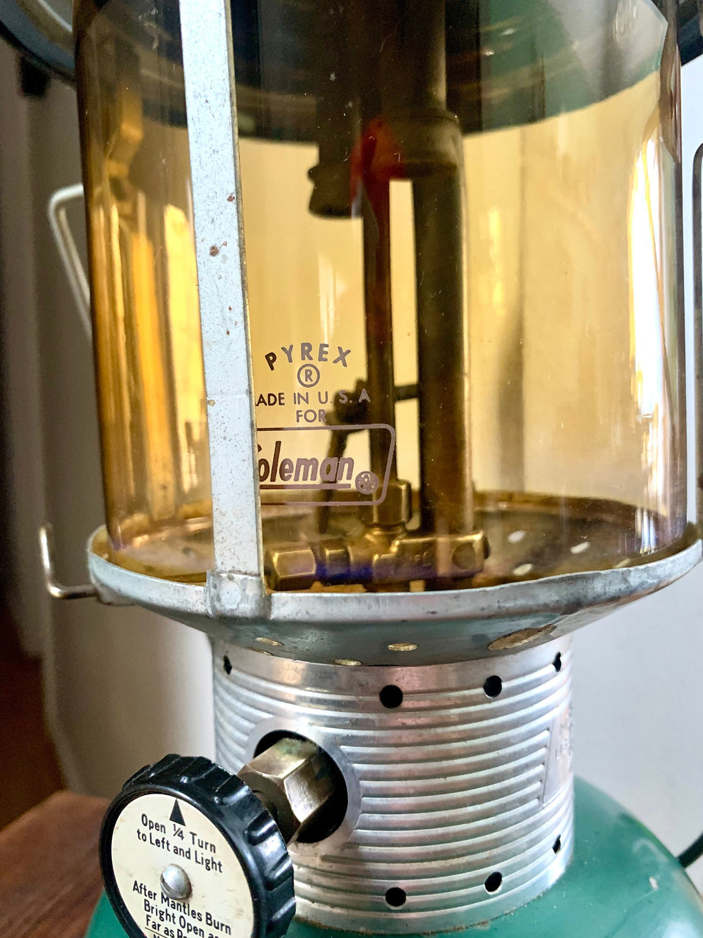Vintage Coleman Model 220F Lantern | Coleman 1968 Coleman Lantern | Yellow Glass Model 220F Coleman Lantern | Yellow Glass Duel Mantel