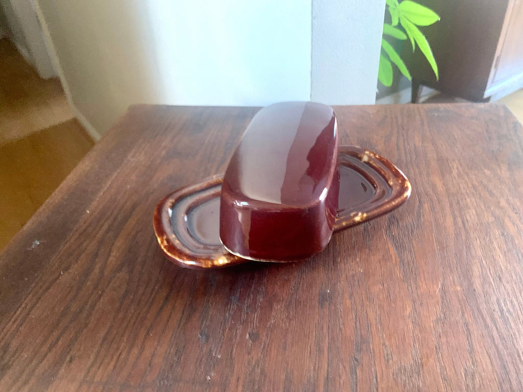 Vintage McCoy 7013 Butter Dish | Brown Drip Ceramic McCoy Butter Dish | Lidded McCoy Butter Dish | McCoy Covered Butter Dish