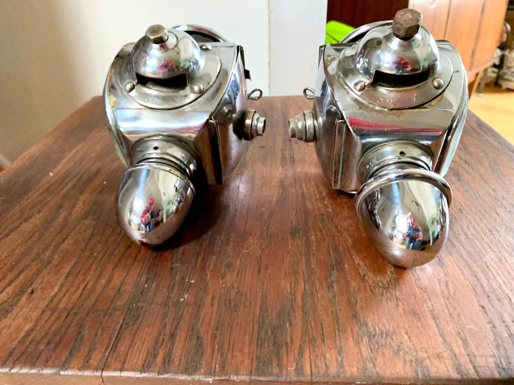 Vintage Pair of Lucidus Carriage Lamps | Antique Lucidus French Side Lamps | Lucidus Oil Side Lamps | Cobalt Blue Oil Side Lamps