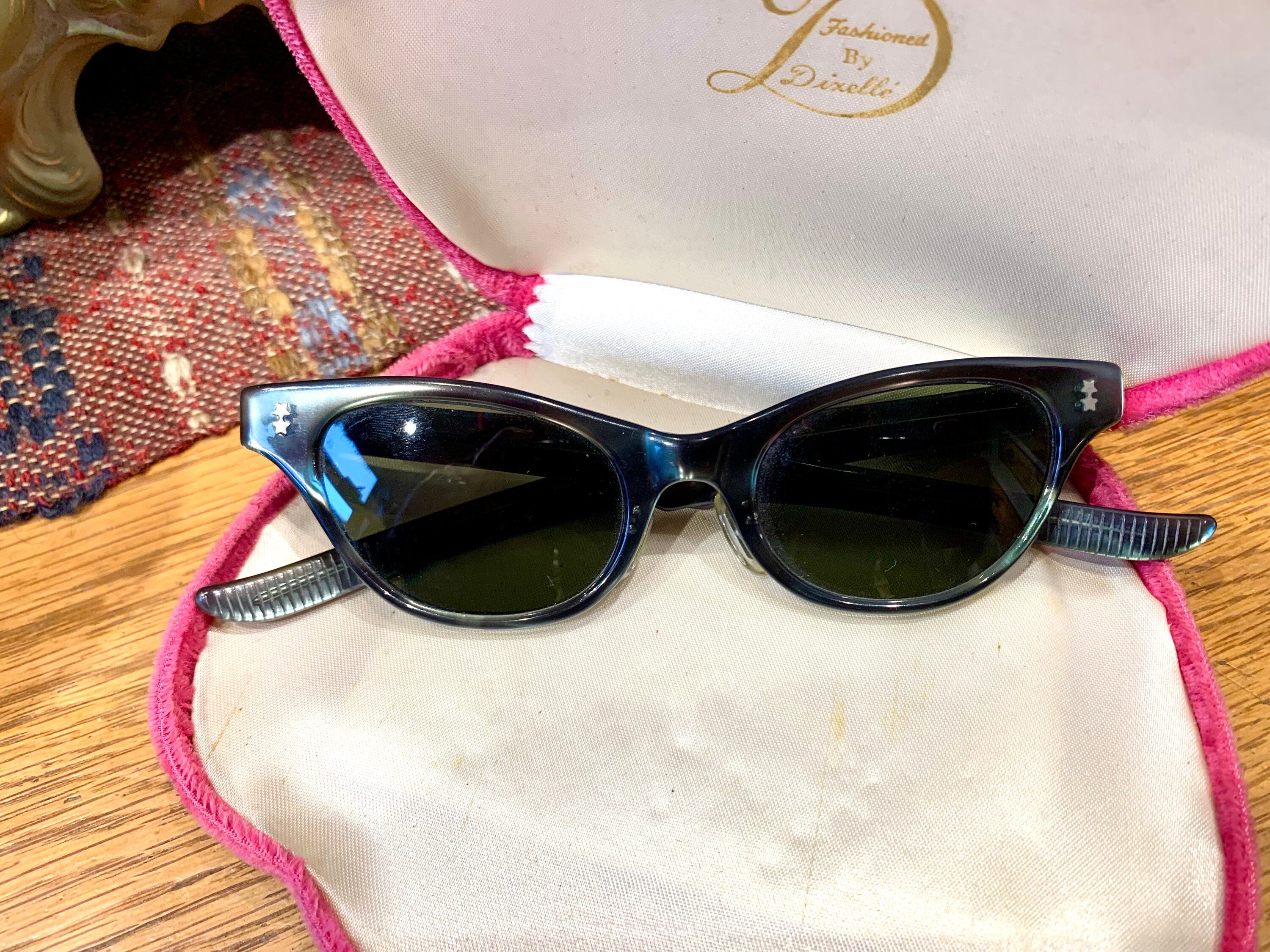 Pair Of 1950's Victory Cats Eye Sunglasses| Emerald Green Tint Cat Eye Sunglasses| Victory Eyewear| Smoked Glass Victory Sunglasses