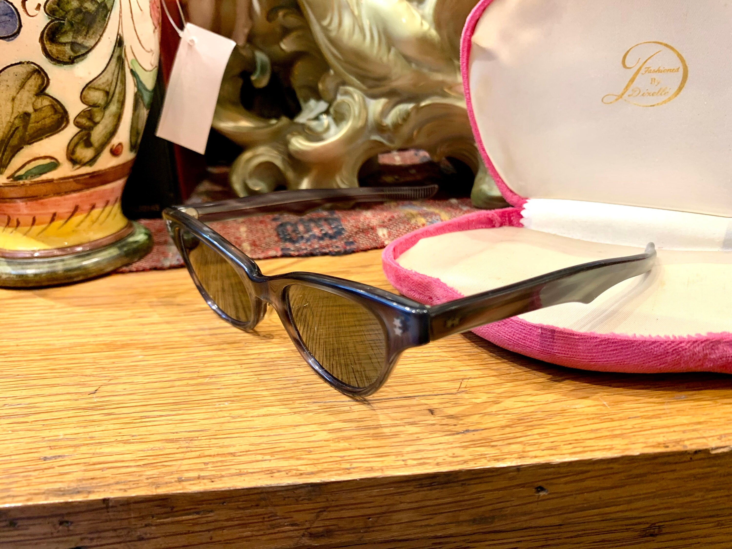 Pair Of 1950's Victory Cats Eye Sunglasses| Emerald Green Tint Cat Eye Sunglasses| Victory Eyewear| Smoked Glass Victory Sunglasses