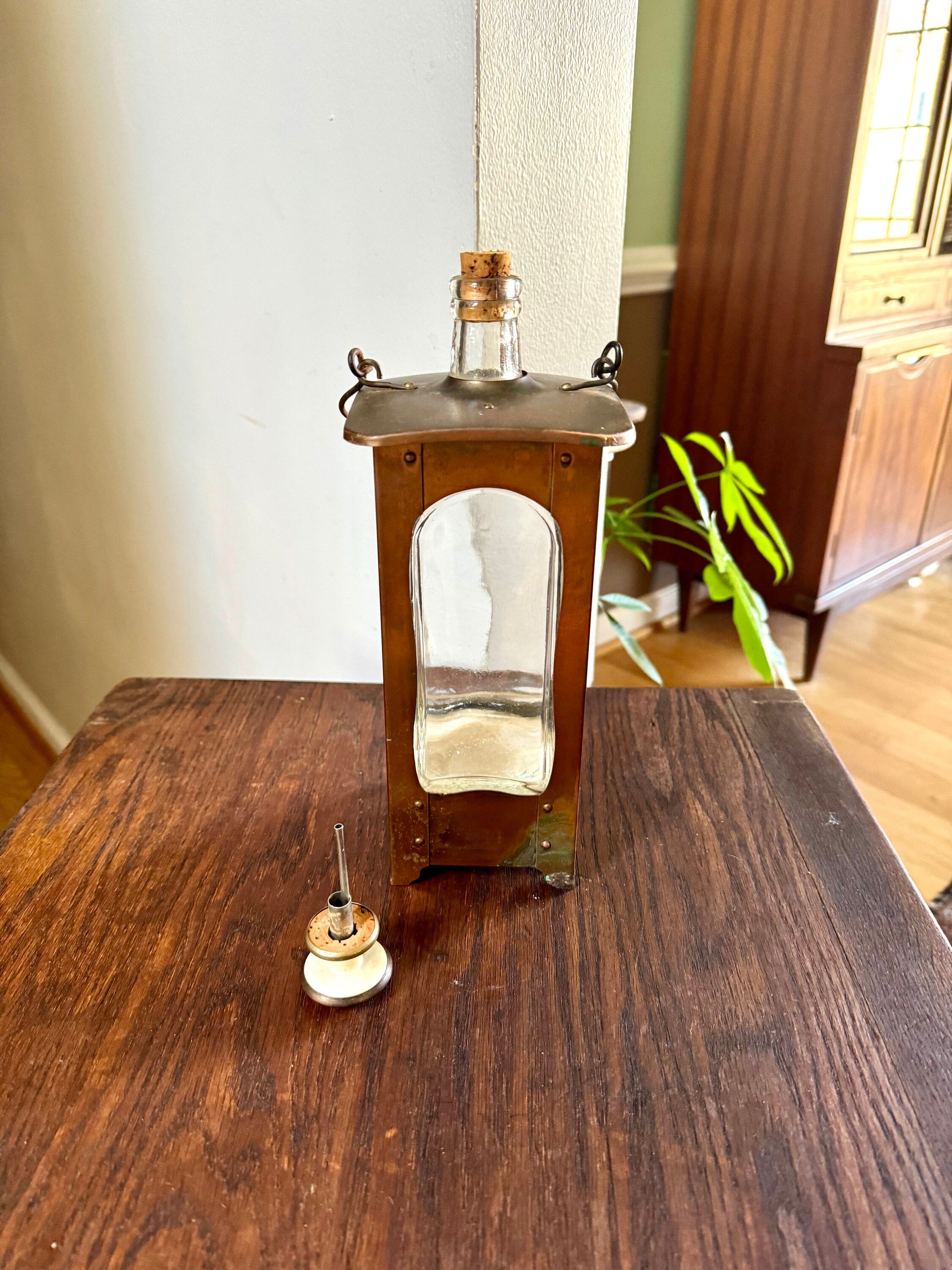 Vintage Copper Musical Lantern Decanter | Glass and Copper Music Decanter | Lantern Style Decanter | Anniversary Song Musical Decanter