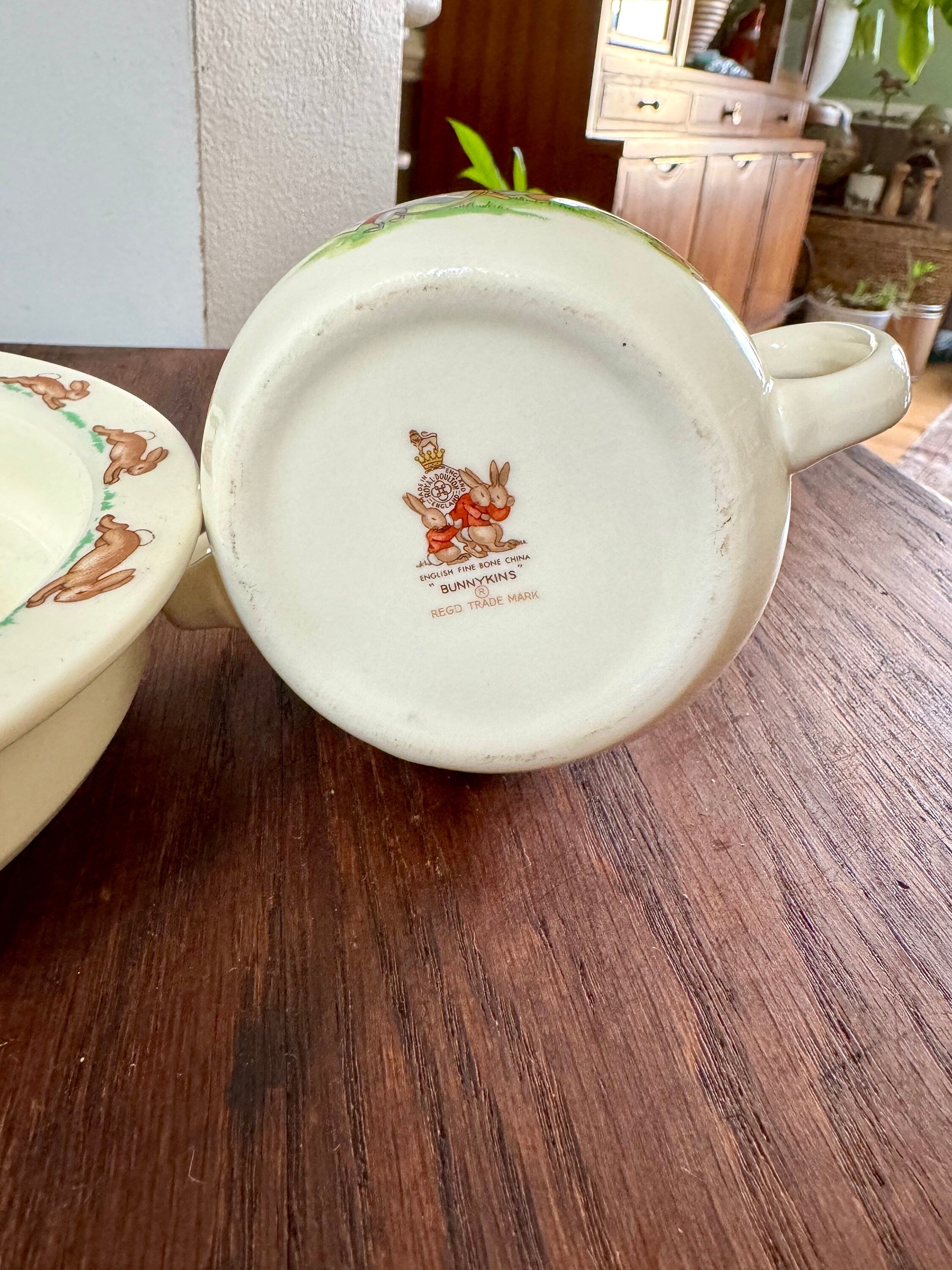 Vintage Royal Doulton Bunnykins Children's Bowl and Drinking Cup | Toddler's Bunny Themed Bowl and Cup | English Fine Bone China | Bunnykins