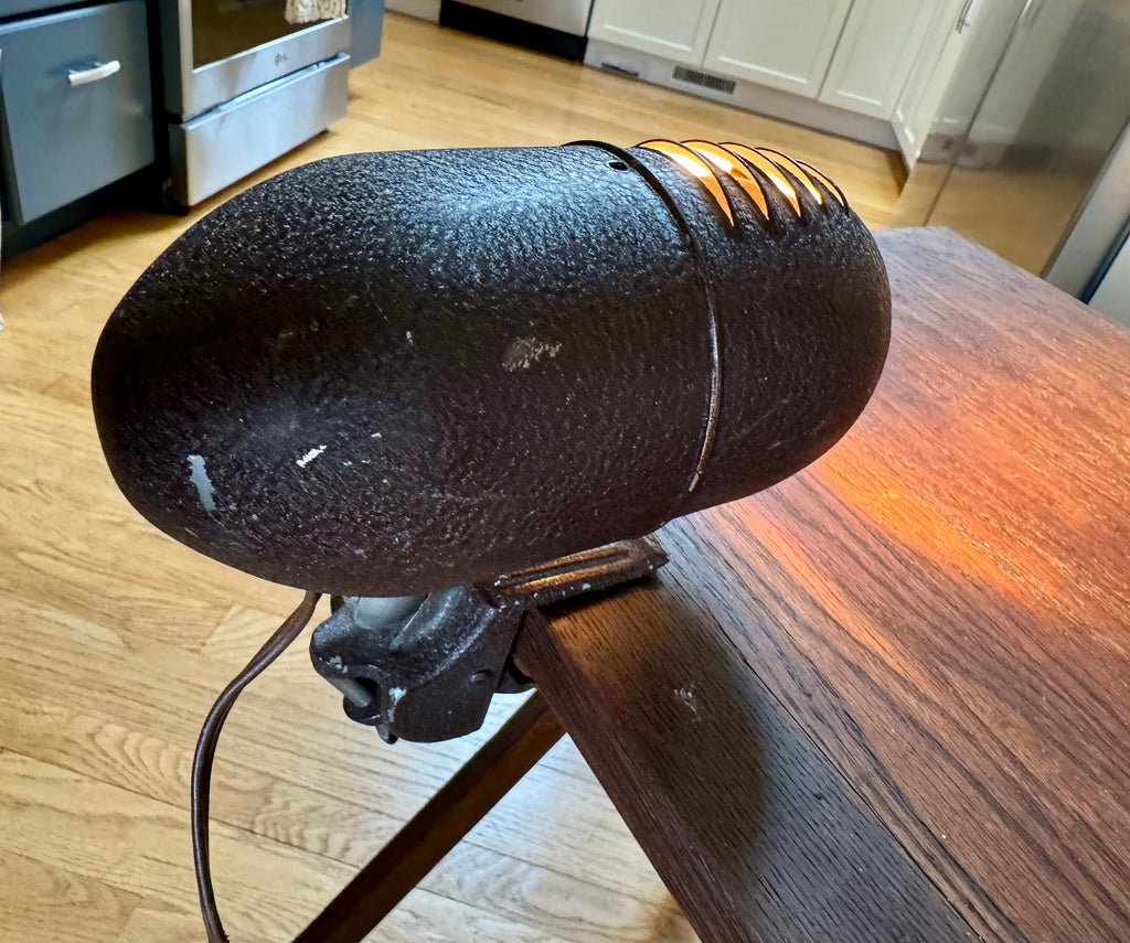 1940's Metal Headboard Lamp | Art Deco Clamp Lamp | 1940's Bullet Fisheye Lamp | Industrial Reading Lamp | Atomic Clamp On Task Lamp