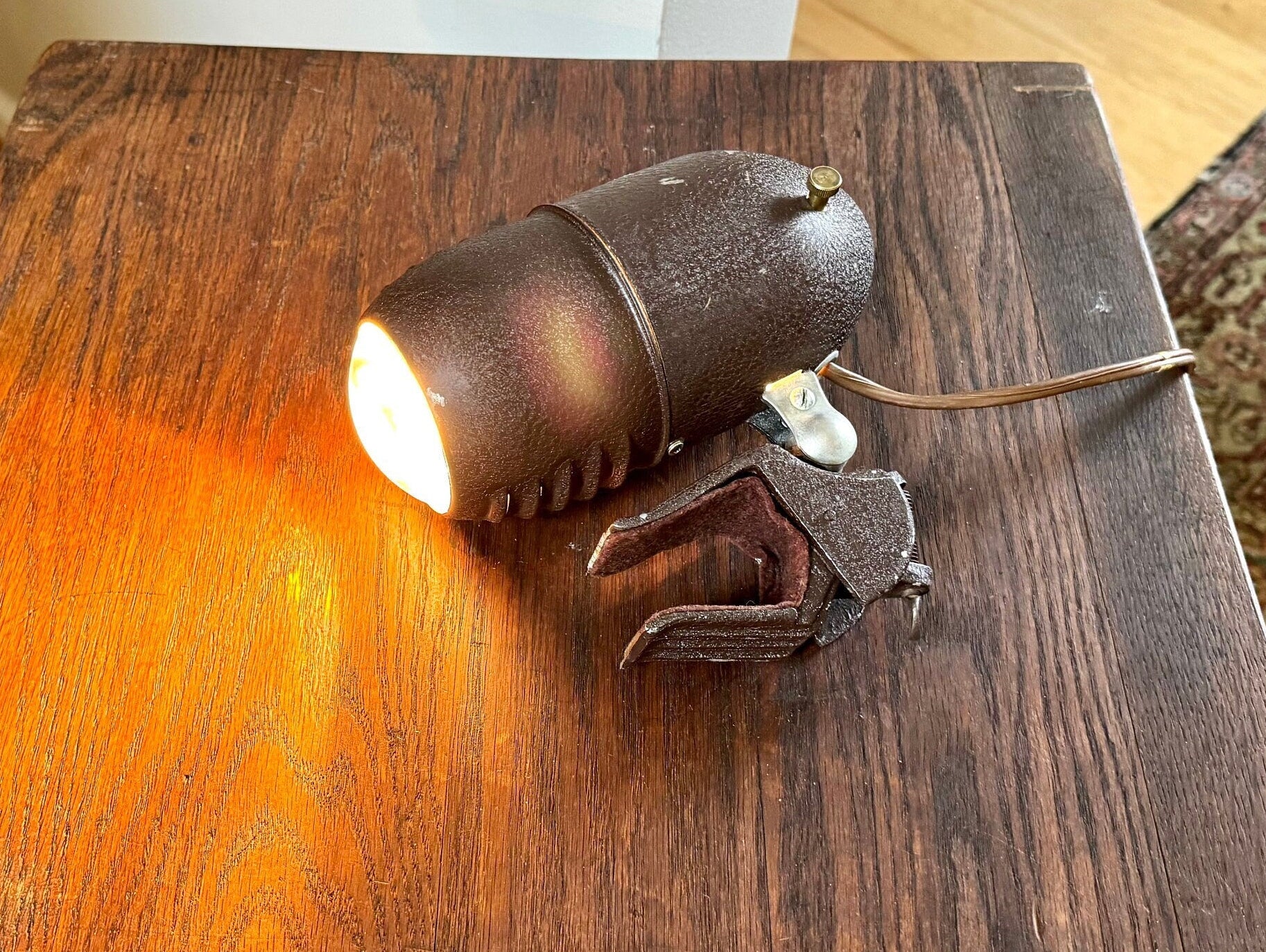 1940's Metal Headboard Lamp | Art Deco Clamp Lamp | 1940's Bullet Fisheye Lamp | Industrial Reading Lamp | Atomic Clamp On Task Lamp