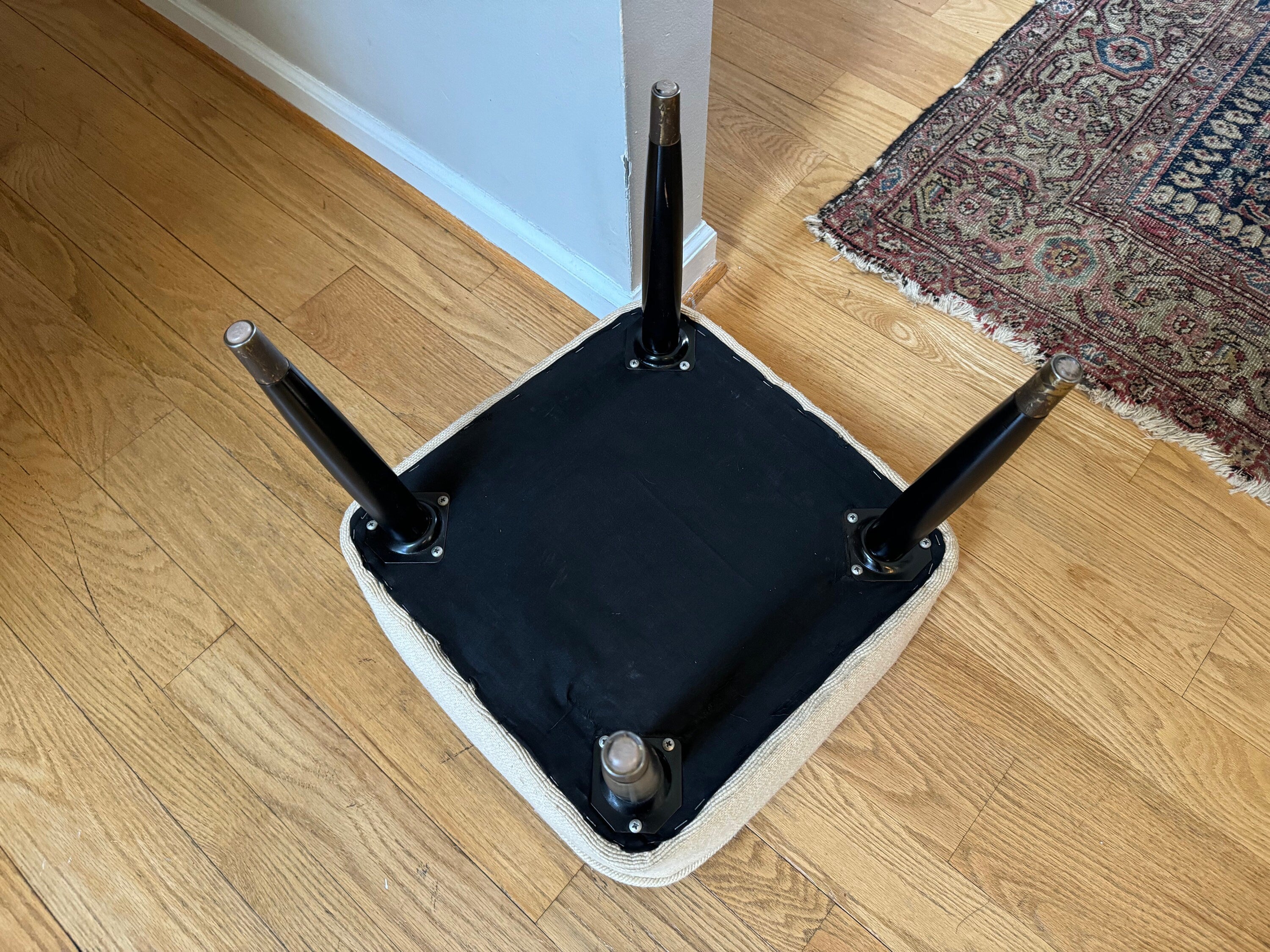 Mid Century Modern Ottoman | White Fabric Foot Stool | White Fabric Square Ottoman | Danish Modern Decor | Wood Legged Footstool | MCM Stool