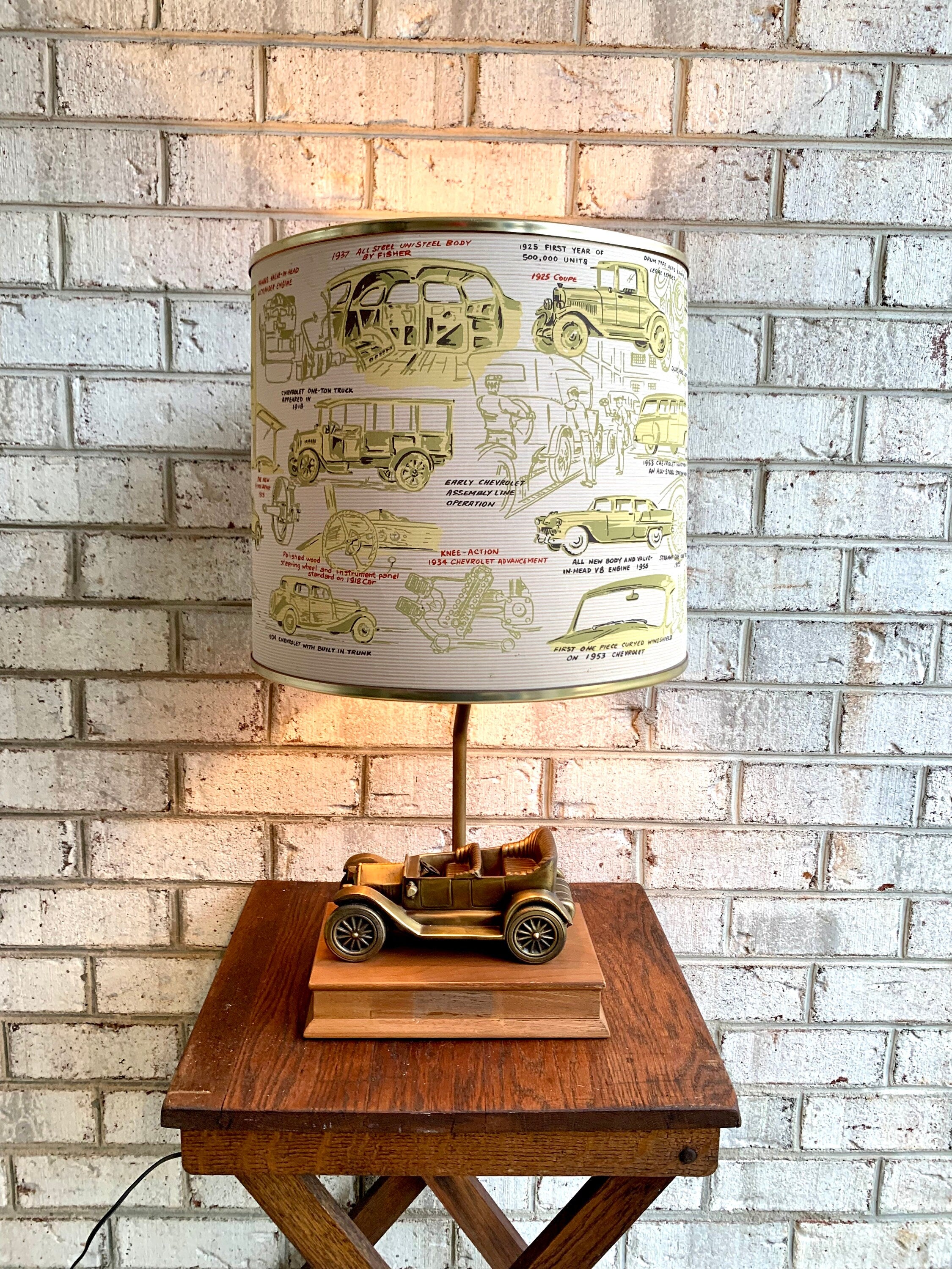 Chevrolet Dealer Lamp | Vintage Cast Metal Chevrolet Car Dealer Lamp | Corvette, Corvair, Chevy Lamp Shade | Automobile Dealership Lamp