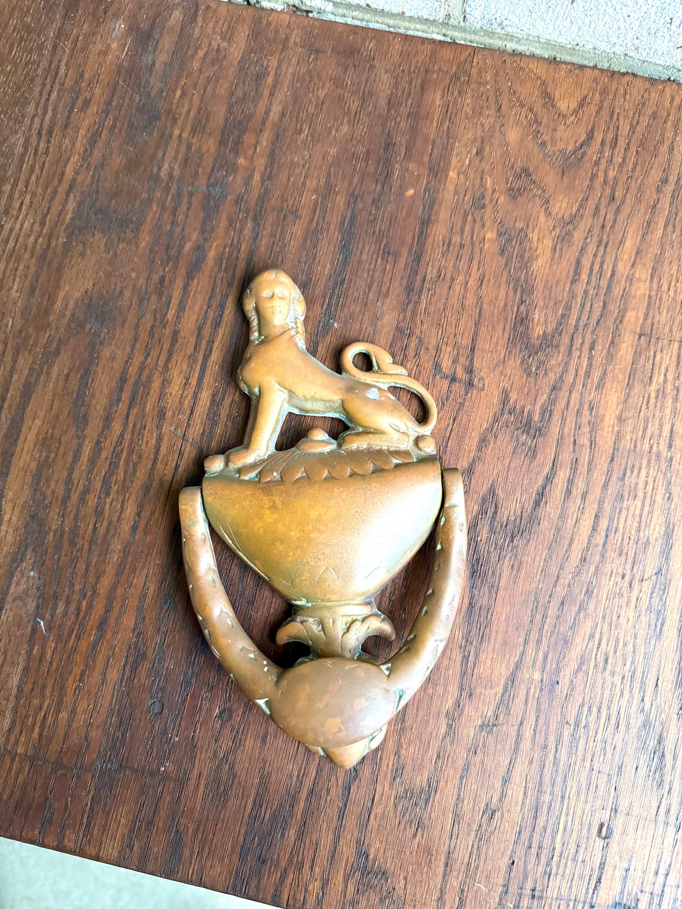 Antique Bronze Sphinx Door Knocker | Rustic 1800's Sphinx Door Knocker | English Regency Sphinx Door Decor | Neoclassic Motif Design Knocker