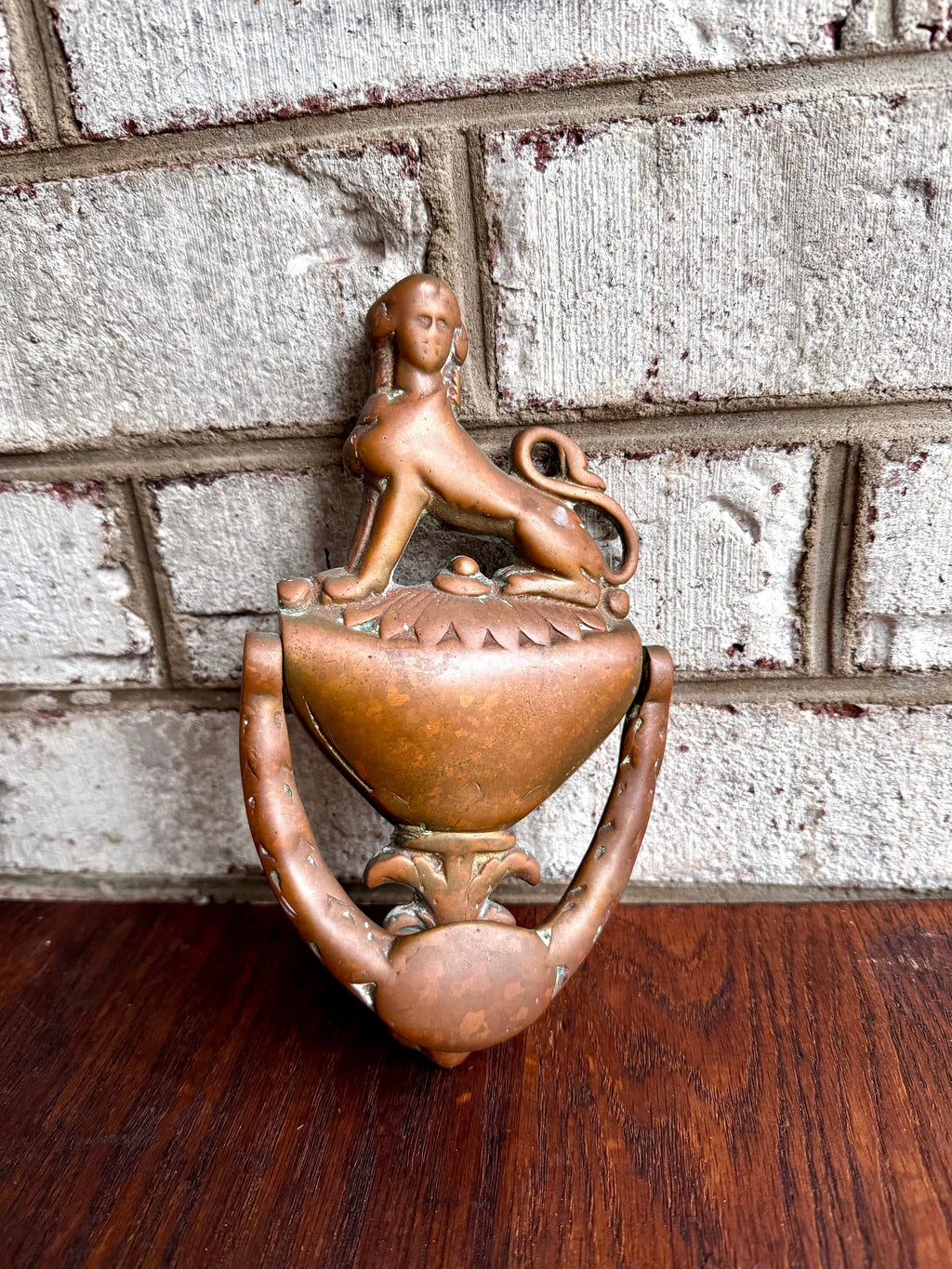 Antique Bronze Sphinx Door Knocker | Rustic 1800's Sphinx Door Knocker | English Regency Sphinx Door Decor | Neoclassic Motif Design Knocker