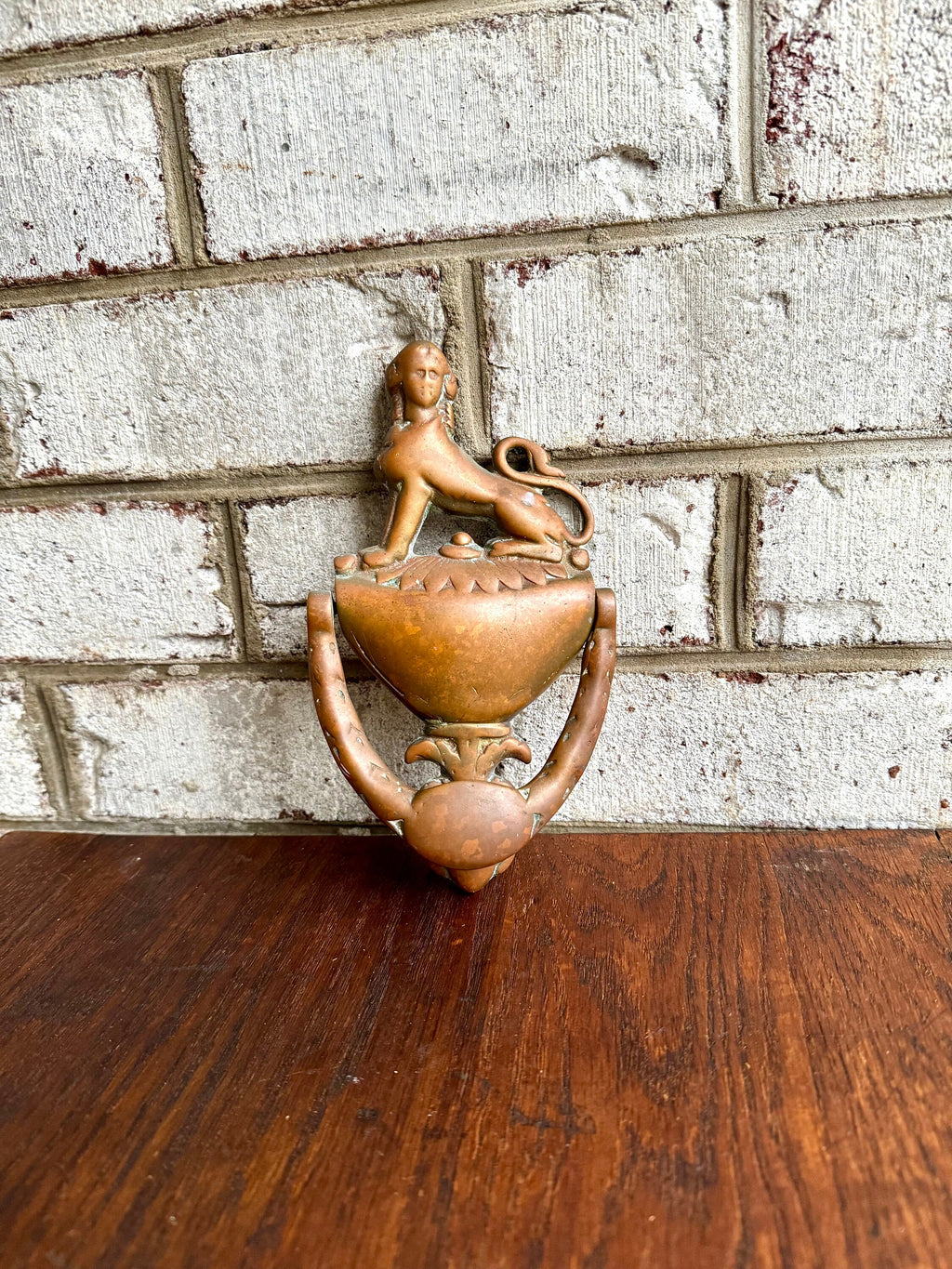 Antique Bronze Sphinx Door Knocker | Rustic 1800's Sphinx Door Knocker | English Regency Sphinx Door Decor | Neoclassic Motif Design Knocker