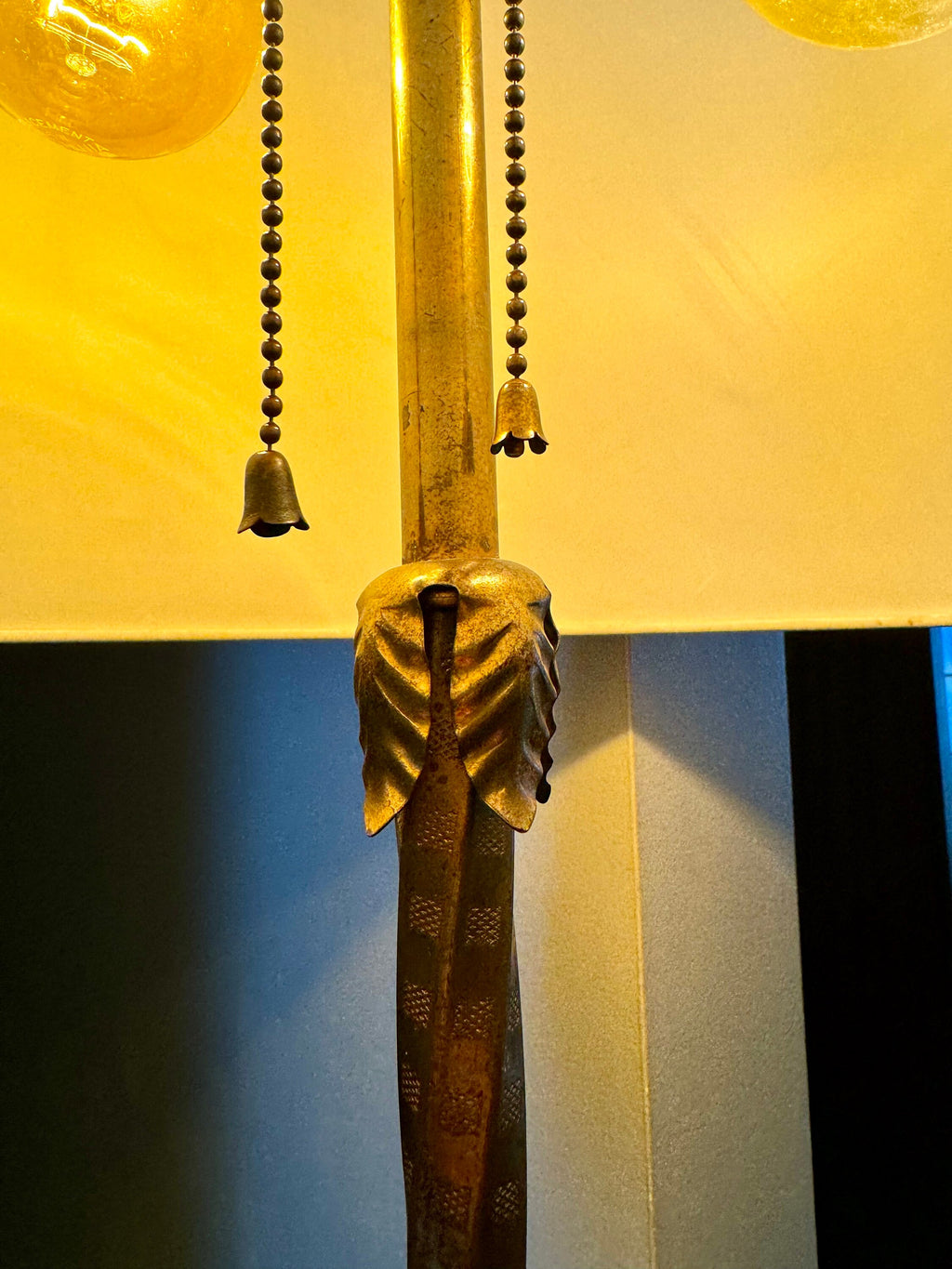 Artistic Brass & Bronze Works Floor Lamp | Antique Brass and Onyx Floor Lamp | Signed Ornate Onyx and Brass Floor Lamp | Shade Not Inc