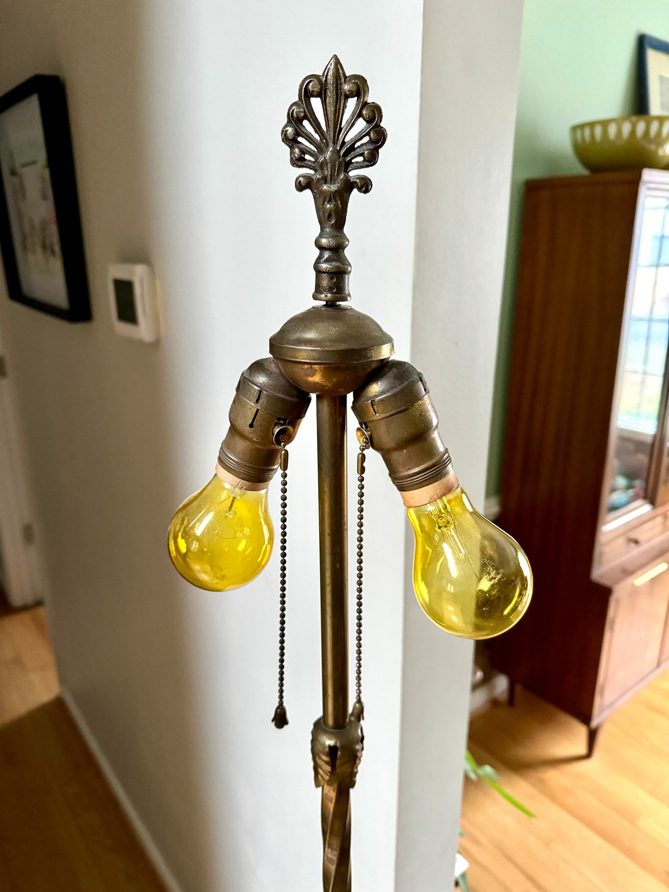 Artistic Brass & Bronze Works Floor Lamp | Antique Brass and Onyx Floor Lamp | Signed Ornate Onyx and Brass Floor Lamp | Shade Not Inc