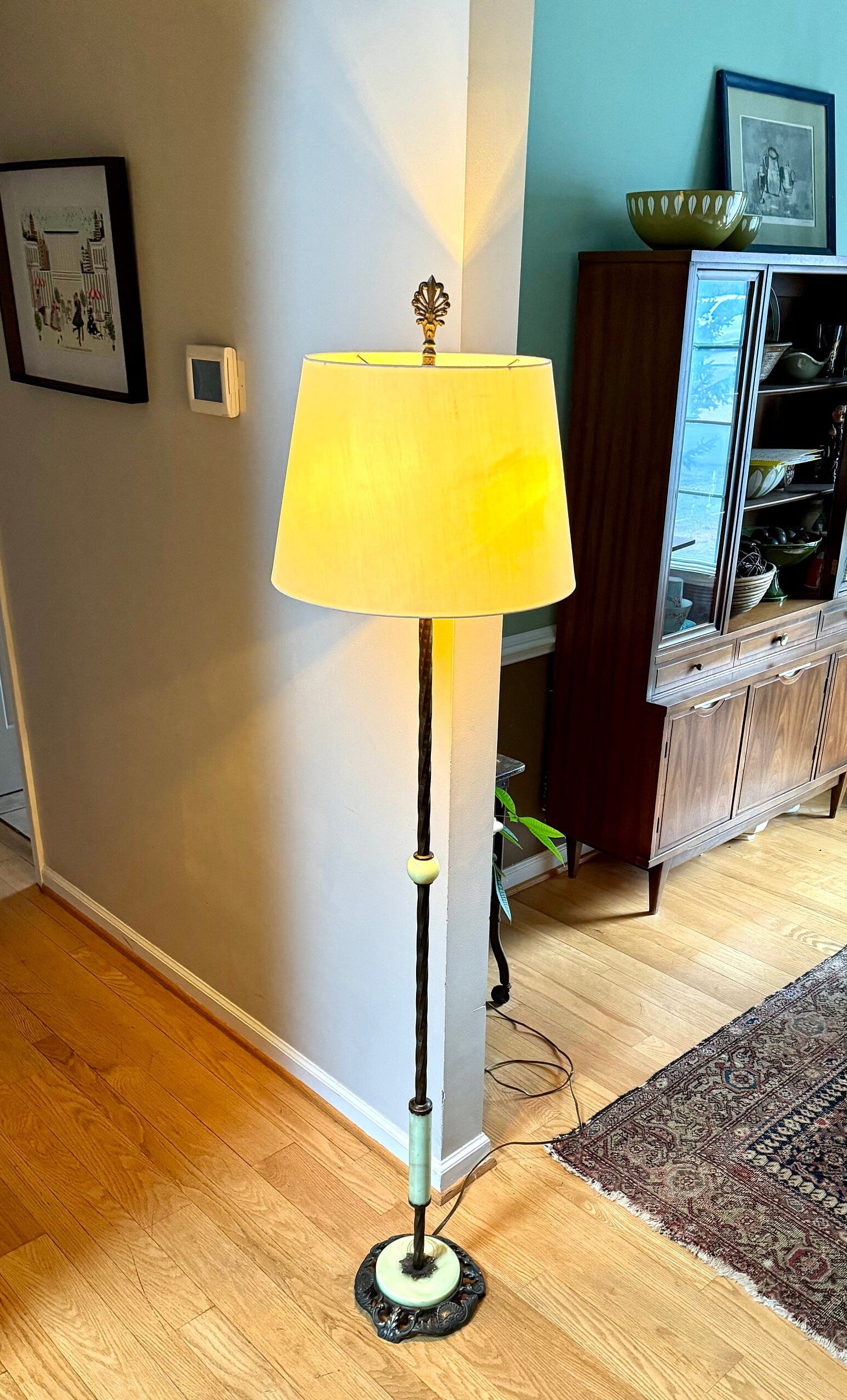 Artistic Brass & Bronze Works Floor Lamp | Antique Brass and Onyx Floor Lamp | Signed Ornate Onyx and Brass Floor Lamp | Shade Not Inc