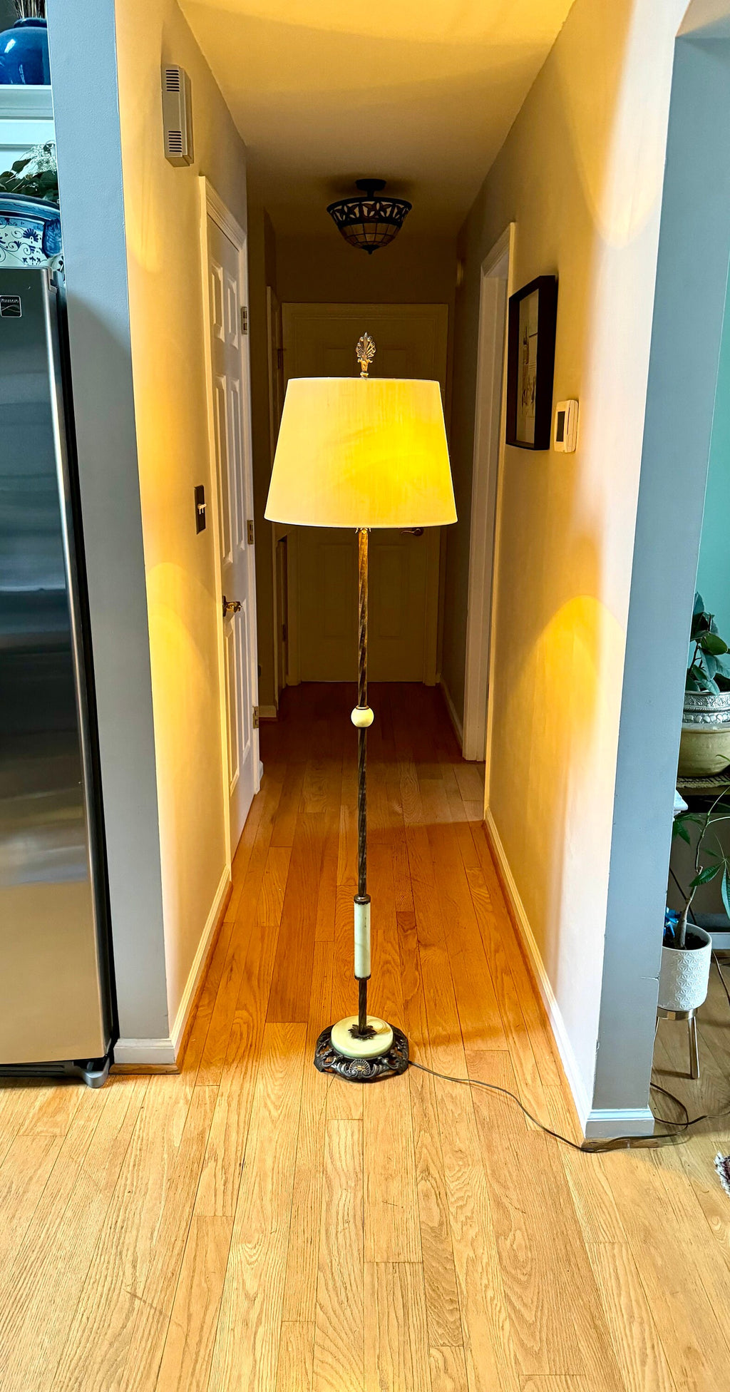 Artistic Brass & Bronze Works Floor Lamp | Antique Brass and Onyx Floor Lamp | Signed Ornate Onyx and Brass Floor Lamp | Shade Not Inc