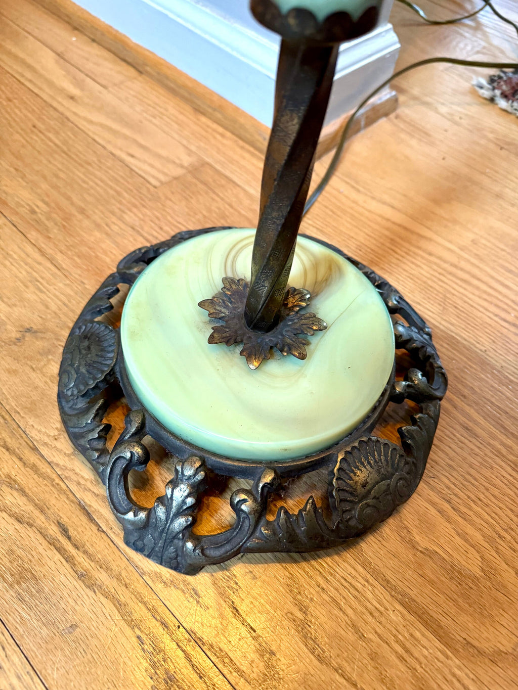 Artistic Brass & Bronze Works Floor Lamp | Antique Brass and Onyx Floor Lamp | Signed Ornate Onyx and Brass Floor Lamp | Shade Not Inc