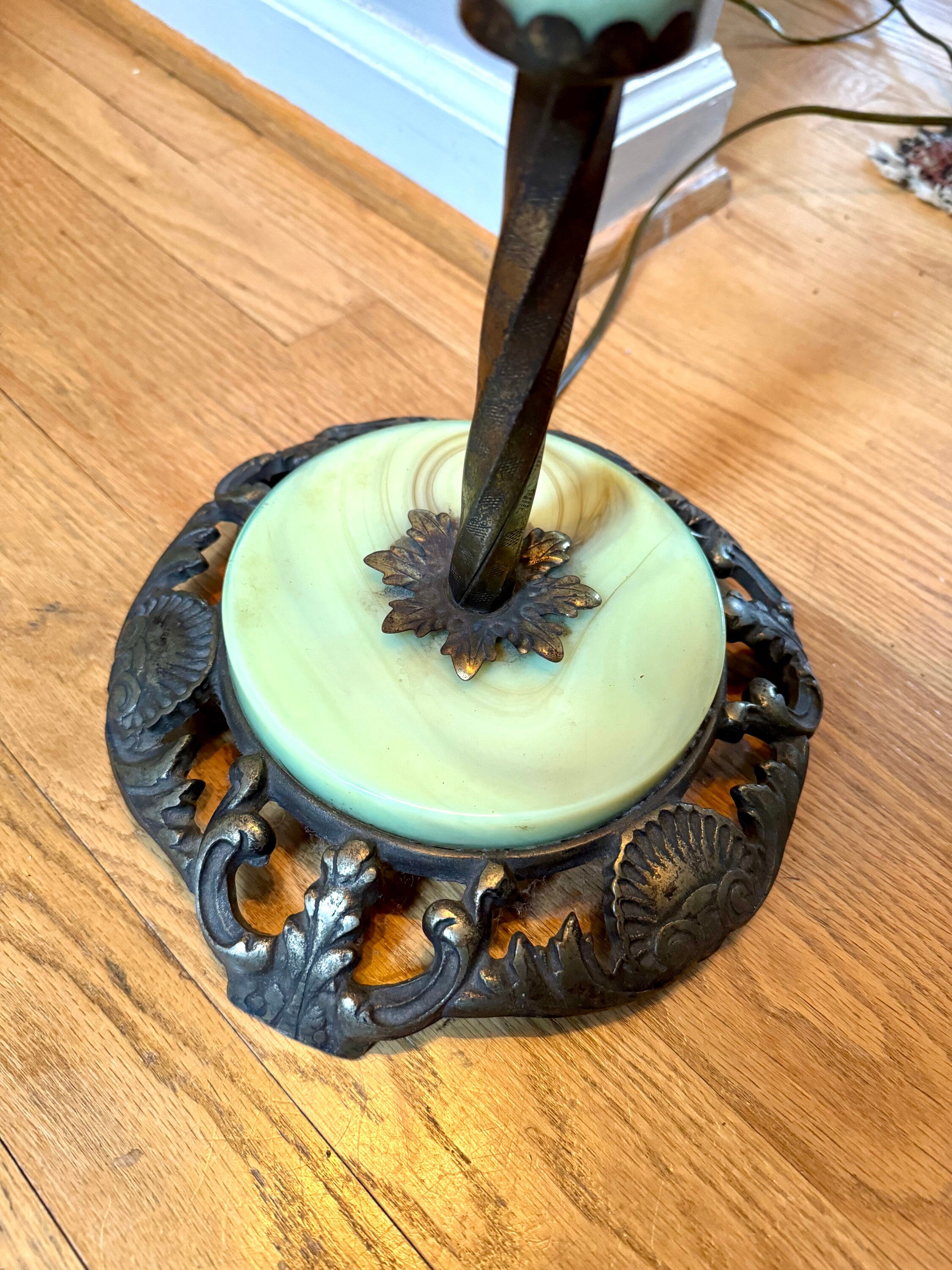 Artistic Brass & Bronze Works Floor Lamp | Antique Brass and Onyx Floor Lamp | Signed Ornate Onyx and Brass Floor Lamp | Shade Not Inc