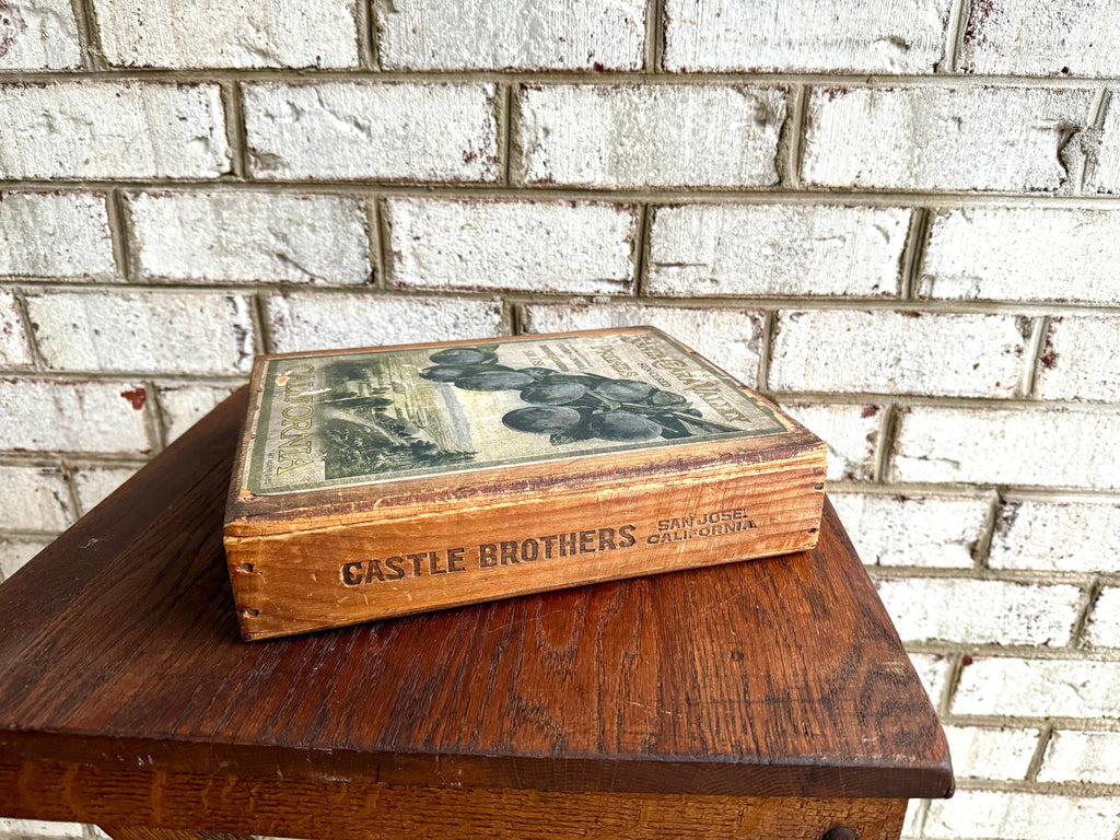 Antique Wood Castle Brothers Prune Box | Distressed Wood Prune Box | California Sun-Dried Prune Box | Santa Clara Valley Sun Dried Prune Box