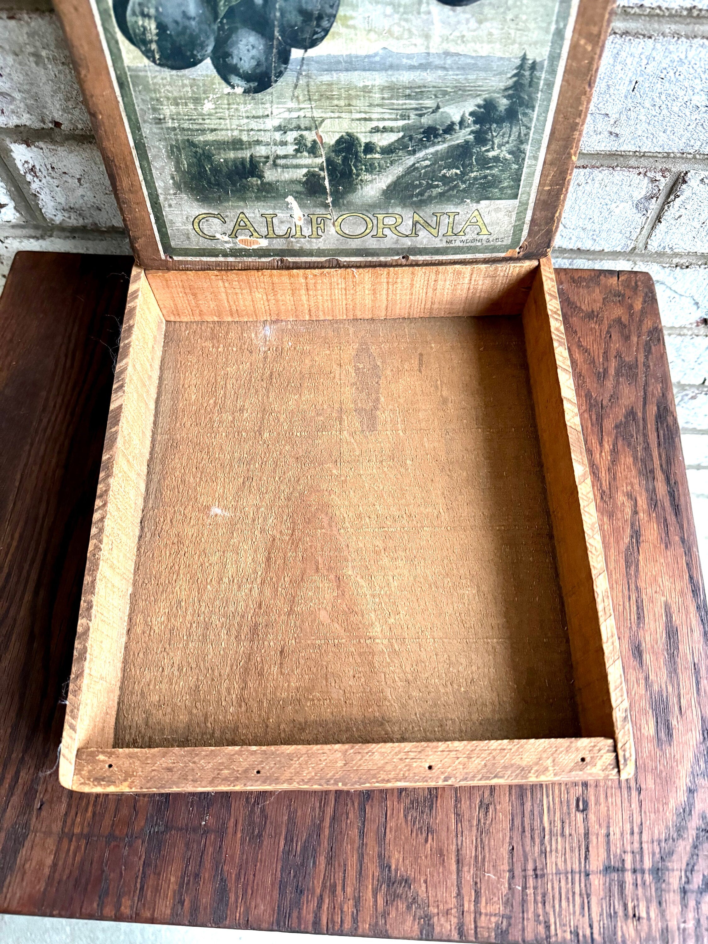 Antique Wood Castle Brothers Prune Box | Distressed Wood Prune Box | California Sun-Dried Prune Box | Santa Clara Valley Sun Dried Prune Box