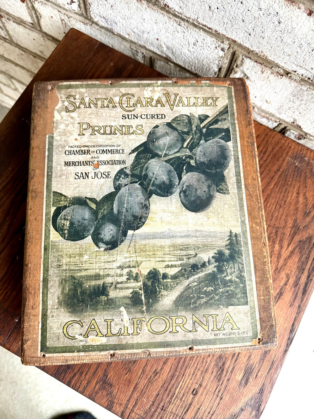 Antique Wood Castle Brothers Prune Box | Distressed Wood Prune Box | California Sun-Dried Prune Box | Santa Clara Valley Sun Dried Prune Box