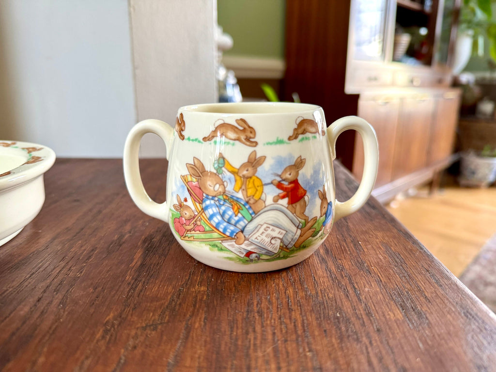Vintage Royal Doulton Bunnykins Children's Bowl and Drinking Cup | Toddler's Bunny Themed Bowl and Cup | English Fine Bone China | Bunnykins