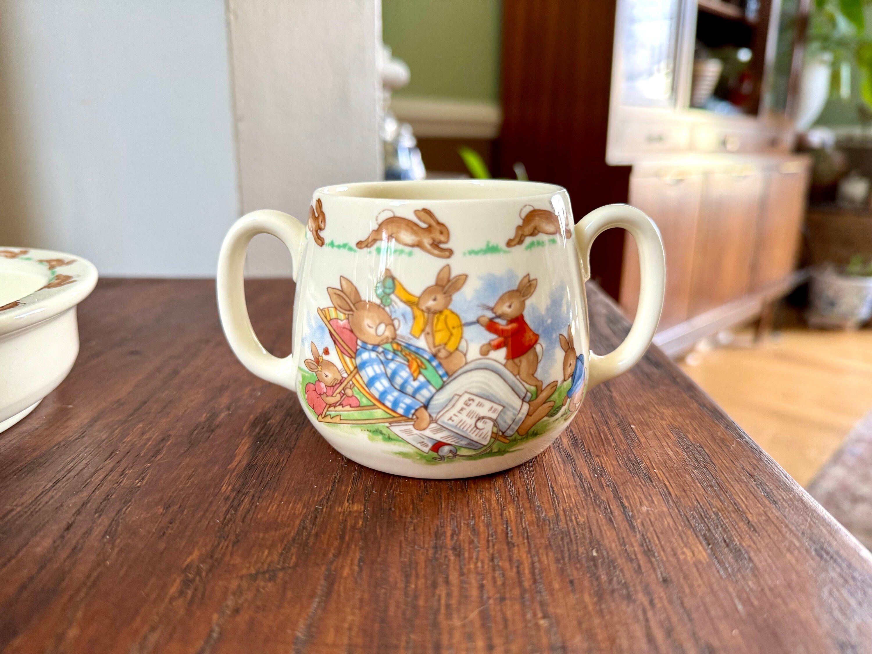 Vintage Royal Doulton Bunnykins Children's Bowl and Drinking Cup | Toddler's Bunny Themed Bowl and Cup | English Fine Bone China | Bunnykins