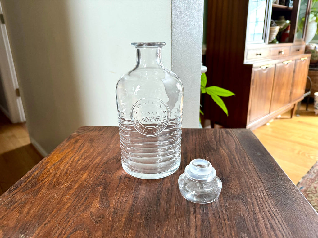 Vtg Bormioli Rocco Glass Decanter | Ribbed Italian Quality Glass Bottle With Stopper | Glass Whiskey Decanter | 2 Available
