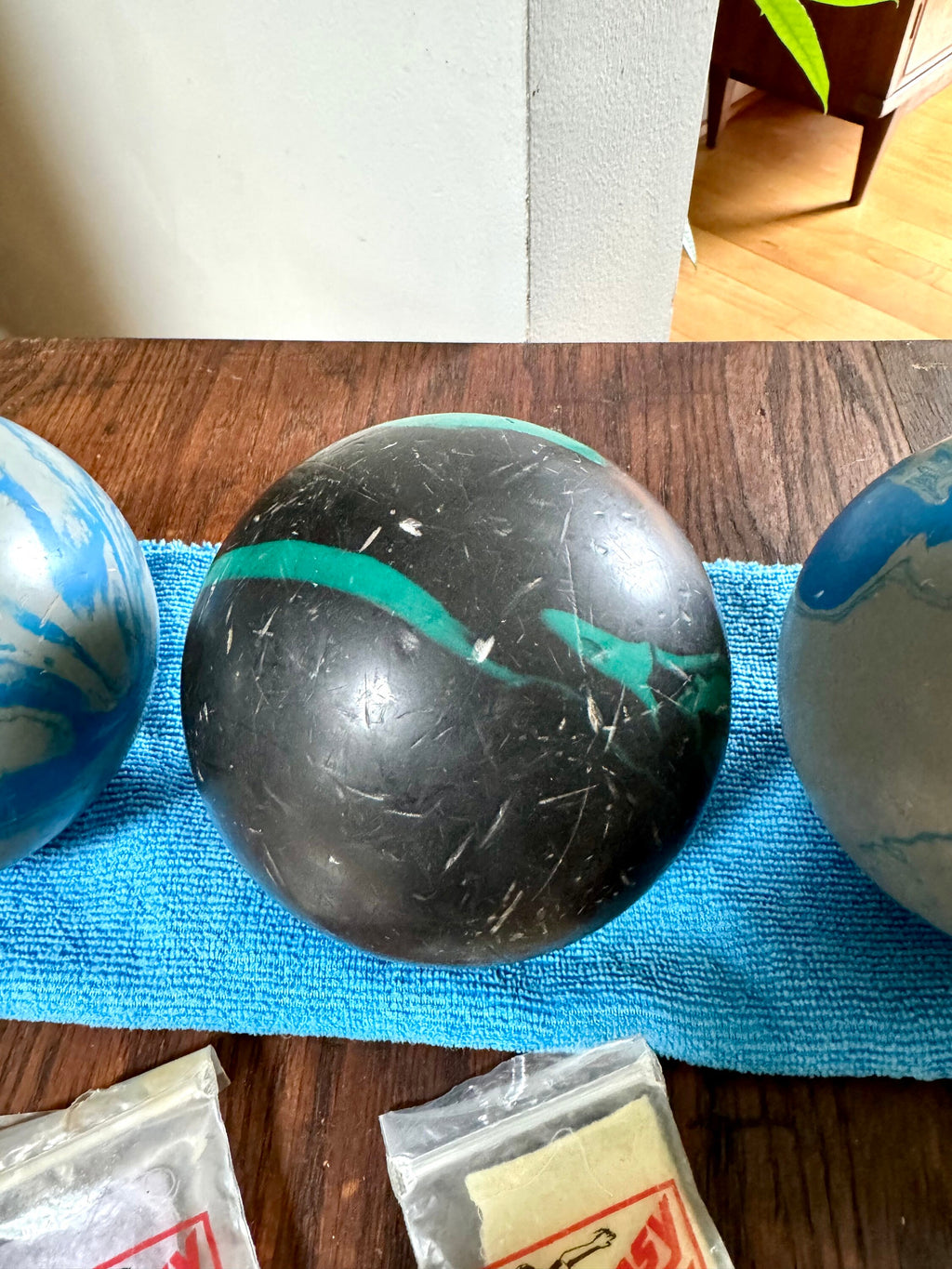 Vtg Marbleized Duck Pins Balls | Duck Pin Bowling Balls | Blue and Black Duck Pin Balls | 3 Duckpin Bowling Balls | Duckpin Ball Set