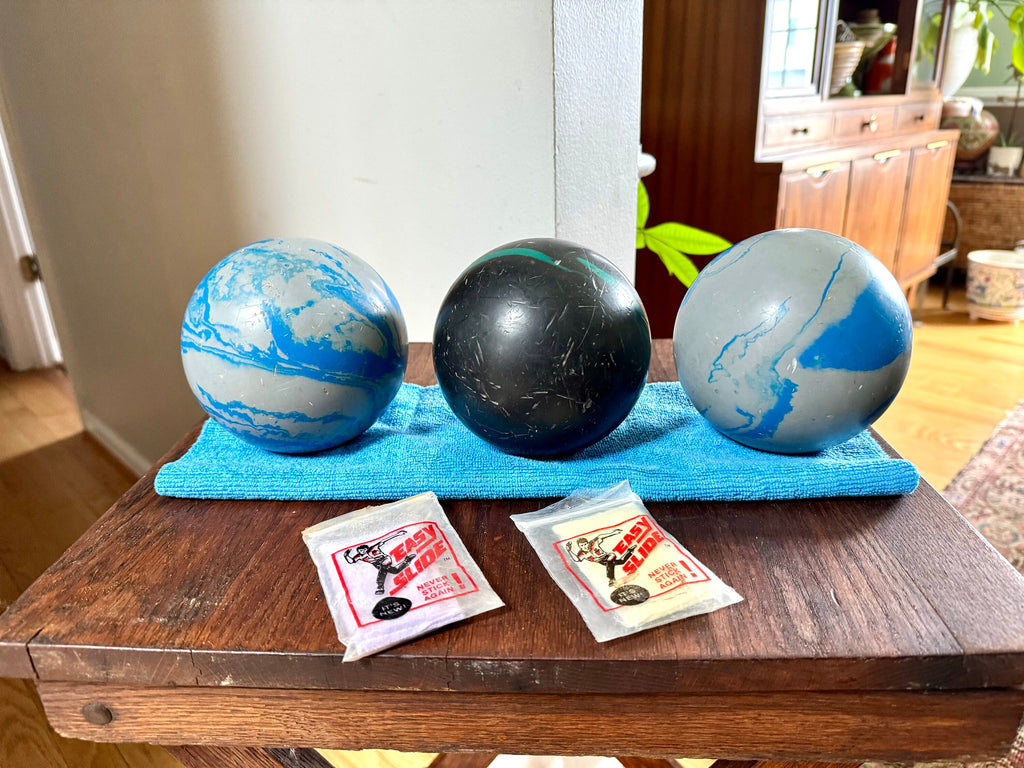 Vtg Marbleized Duck Pins Balls | Duck Pin Bowling Balls | Blue and Black Duck Pin Balls | 3 Duckpin Bowling Balls | Duckpin Ball Set