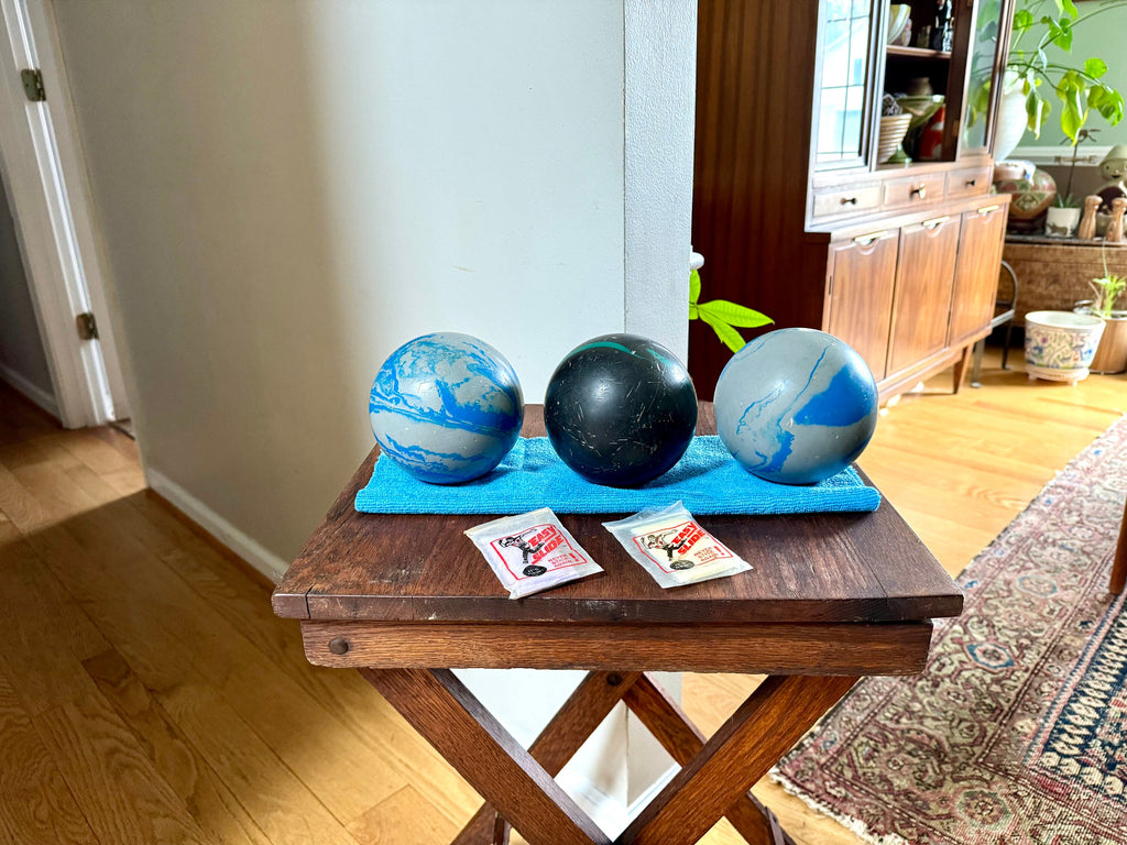 Vtg Marbleized Duck Pins Balls | Duck Pin Bowling Balls | Blue and Black Duck Pin Balls | 3 Duckpin Bowling Balls | Duckpin Ball Set
