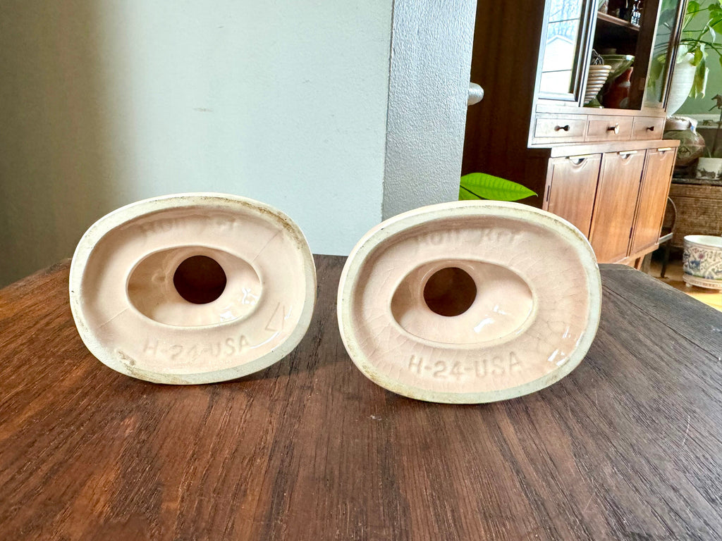 Vtg Hull Ceramic Candlestick Holders | Hull USA H-24 Candleholders | Floral Ceramic Candle Holders | Blue Magnolia Candleholders