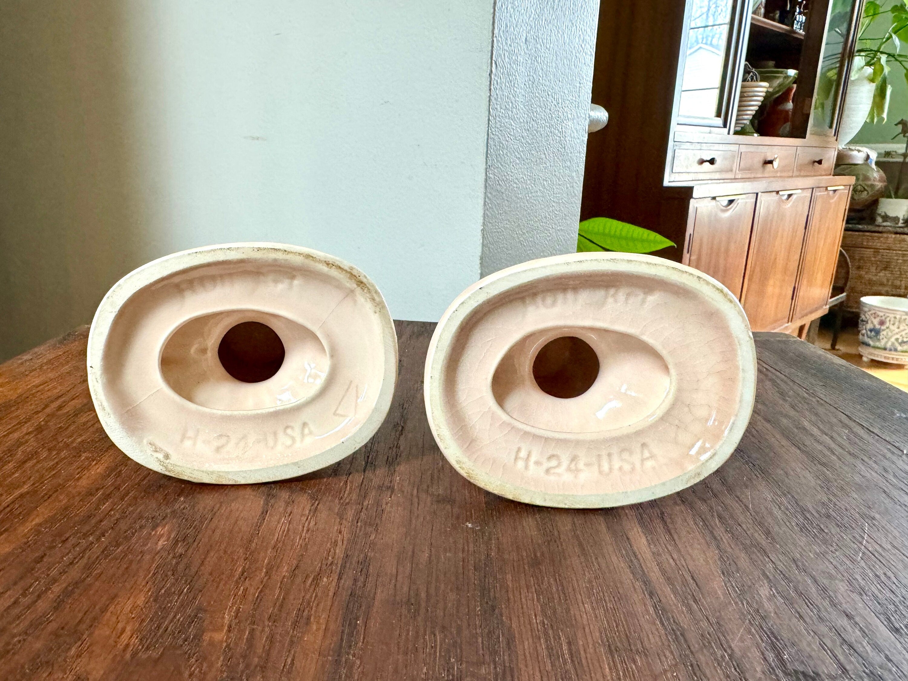 Vtg Hull Ceramic Candlestick Holders | Hull USA H-24 Candleholders | Floral Ceramic Candle Holders | Blue Magnolia Candleholders