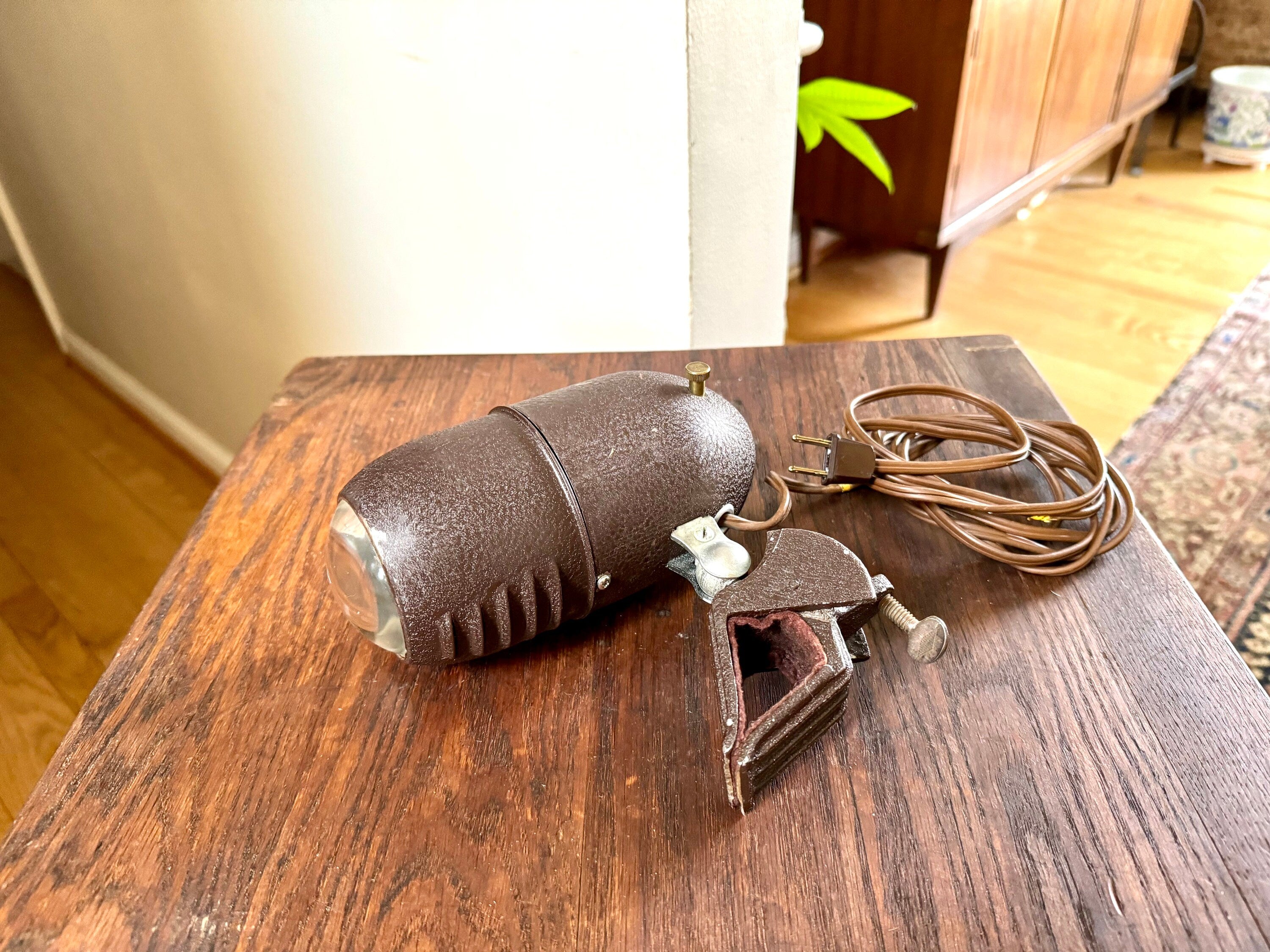 1940's Metal Headboard Lamp | Art Deco Clamp Lamp | 1940's Bullet Fisheye Lamp | Industrial Reading Lamp | Atomic Clamp On Task Lamp