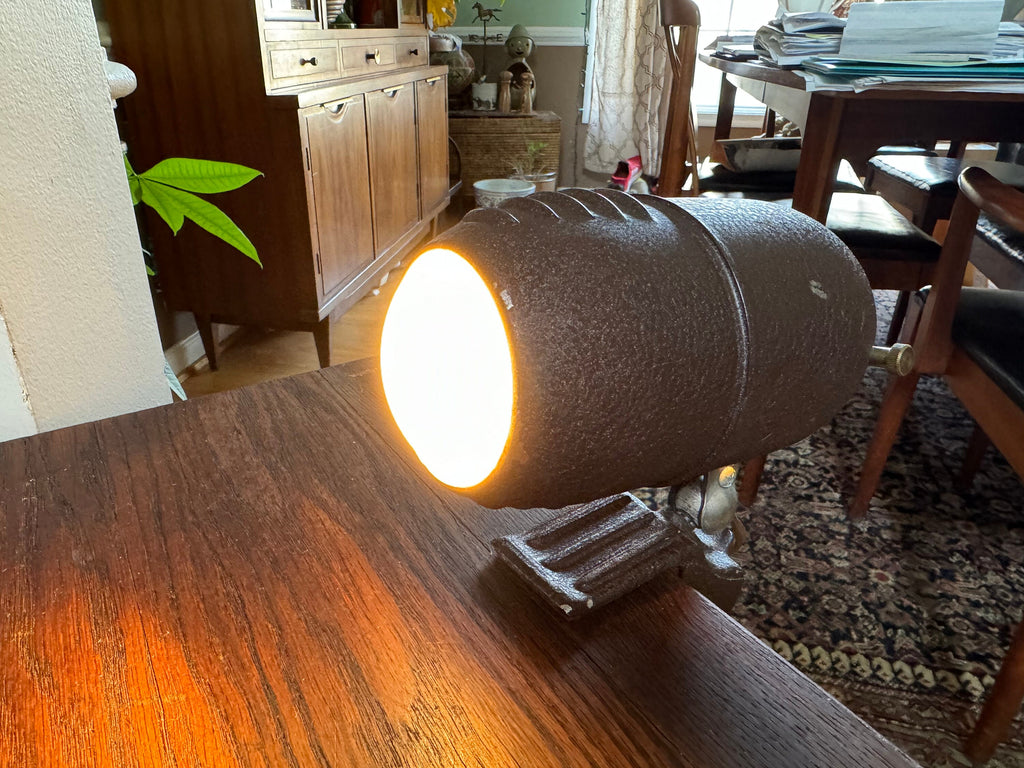 1940's Metal Headboard Lamp | Art Deco Clamp Lamp | 1940's Bullet Fisheye Lamp | Industrial Reading Lamp | Atomic Clamp On Task Lamp