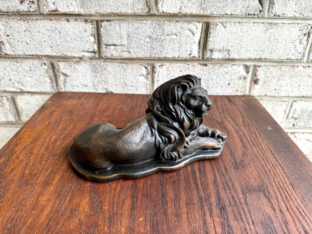 Vtg Bronze Resting Lion Statue | Laying Lion Brass Statue | Bronze Lion Figuring | Lion Sculpture | Mid Century Lion Statue