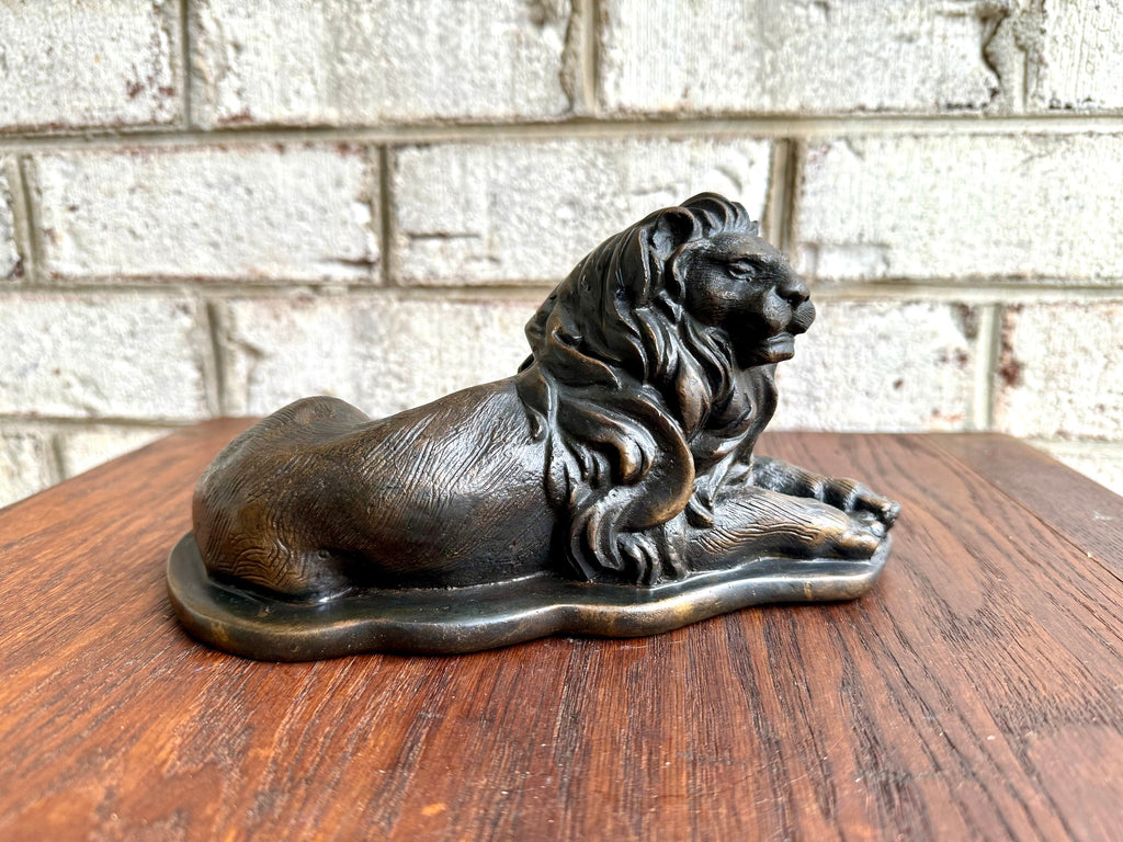 Vtg Bronze Resting Lion Statue | Laying Lion Brass Statue | Bronze Lion Figuring | Lion Sculpture | Mid Century Lion Statue