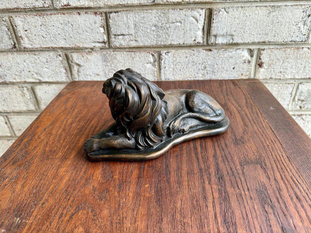 Vtg Bronze Resting Lion Statue | Laying Lion Brass Statue | Bronze Lion Figuring | Lion Sculpture | Mid Century Lion Statue