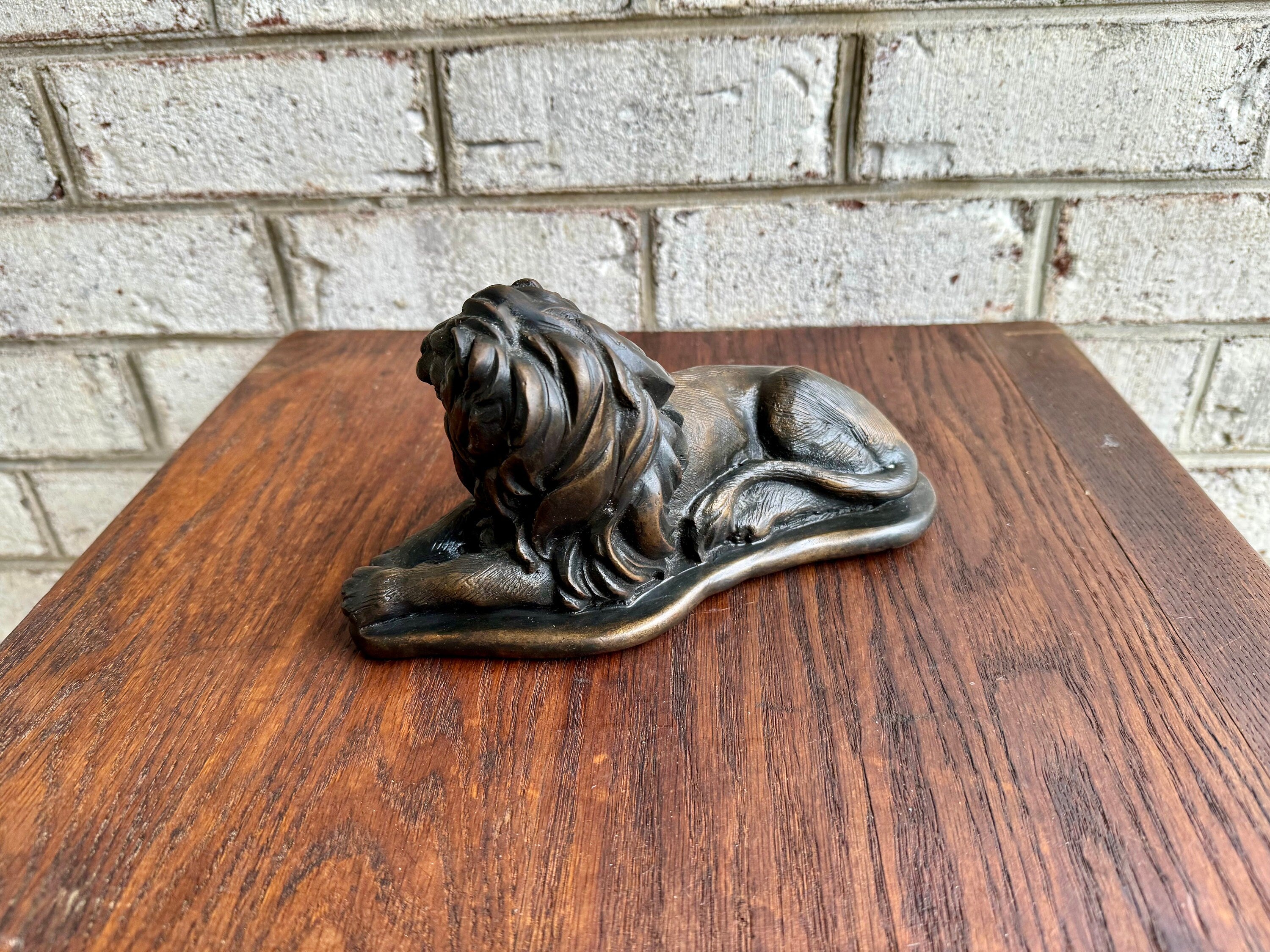 Vtg Bronze Resting Lion Statue | Laying Lion Brass Statue | Bronze Lion Figuring | Lion Sculpture | Mid Century Lion Statue